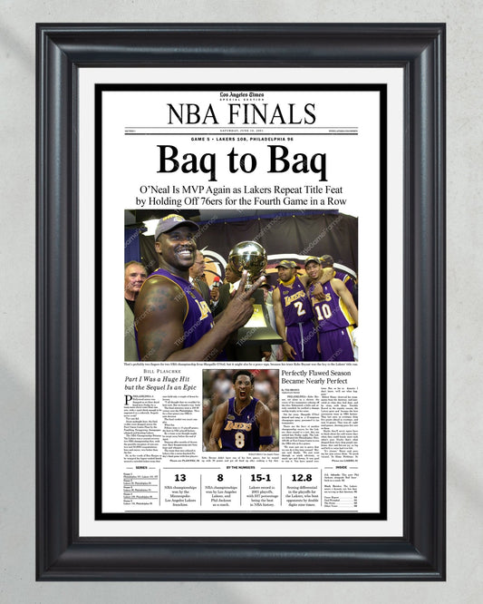 2001 Los Angeles Lakers NBA Champion Framed Front Page Newspaper Print - TitleGameFrames.com