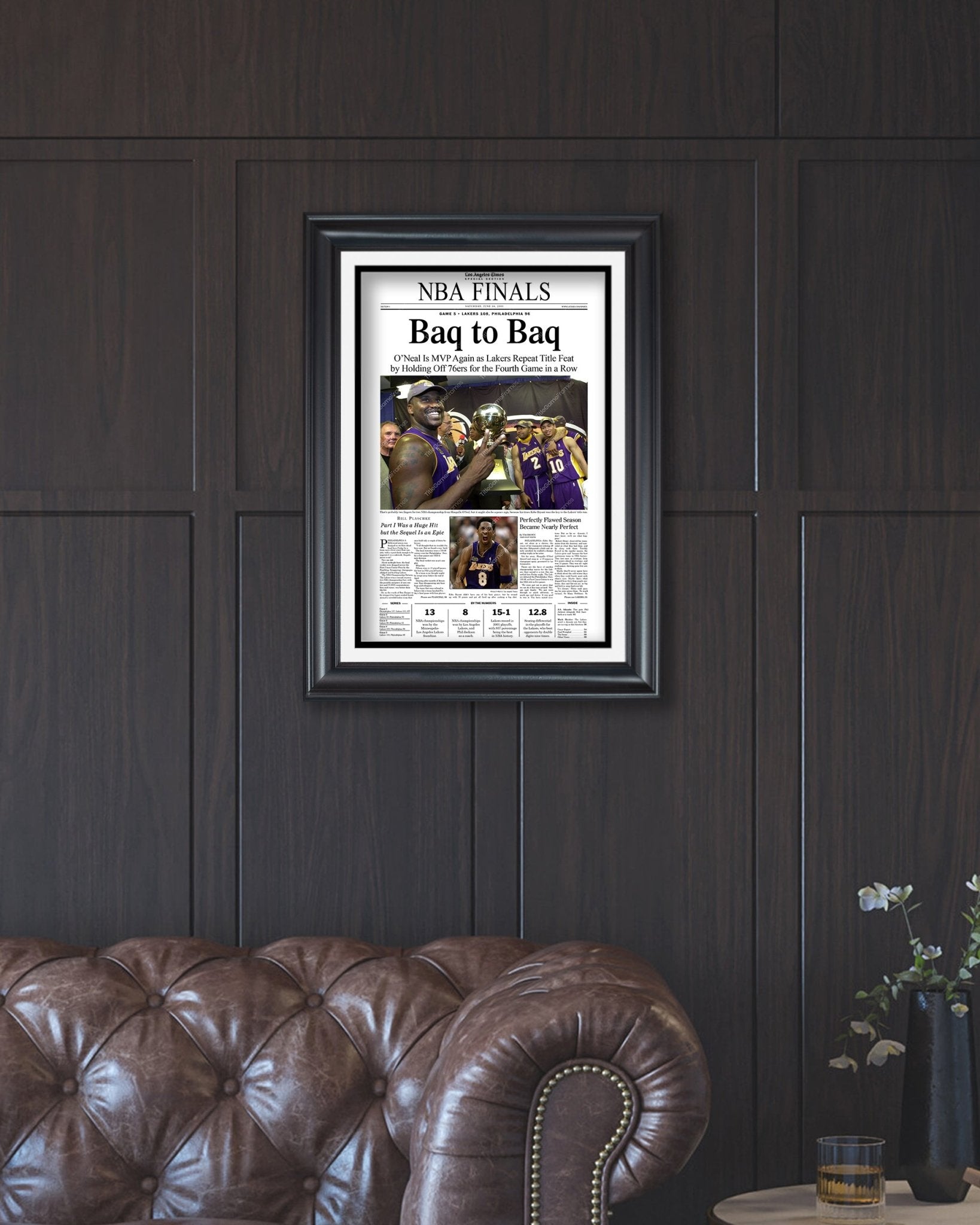 2001 Los Angeles Lakers NBA Champion Framed Front Page Newspaper Print - TitleGameFrames.com