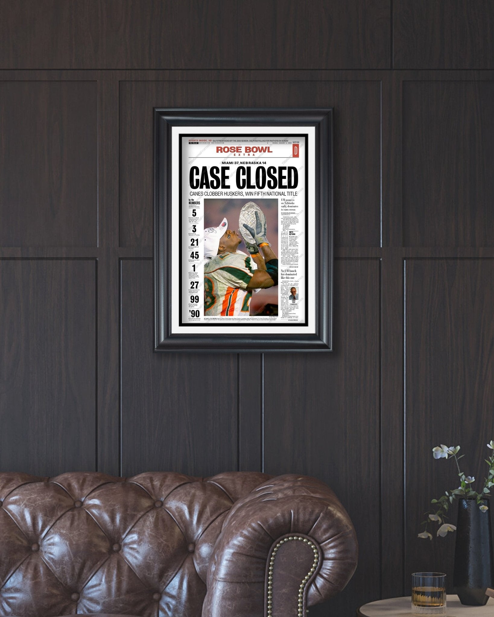 2001 Miami Hurricanes NCAA College Football National Champions Framed Front Page Newspaper Print - TitleGameFrames.com