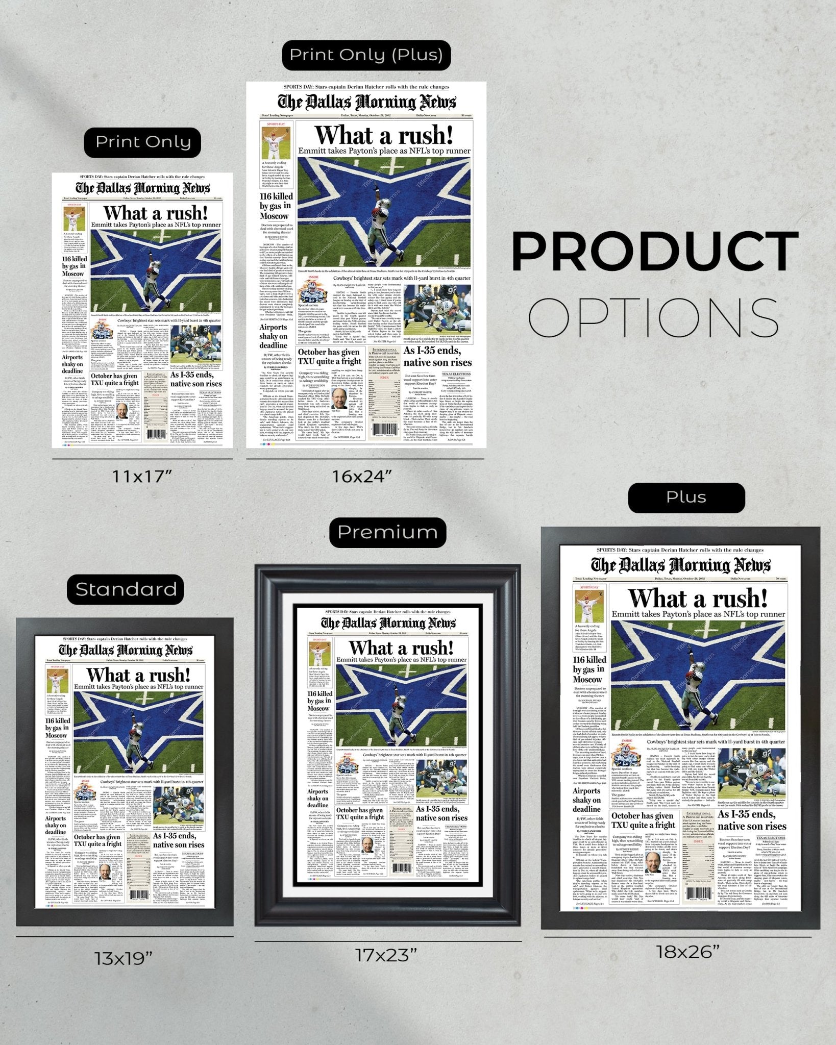 2002 Emmitt Smith Rushing Record Framed Front Page Newspaper Print - TitleGameFrames.com