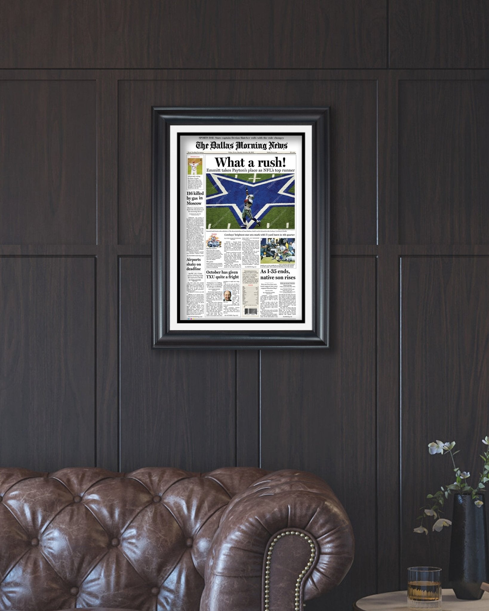2002 Emmitt Smith Rushing Record Framed Front Page Newspaper Print - TitleGameFrames.com