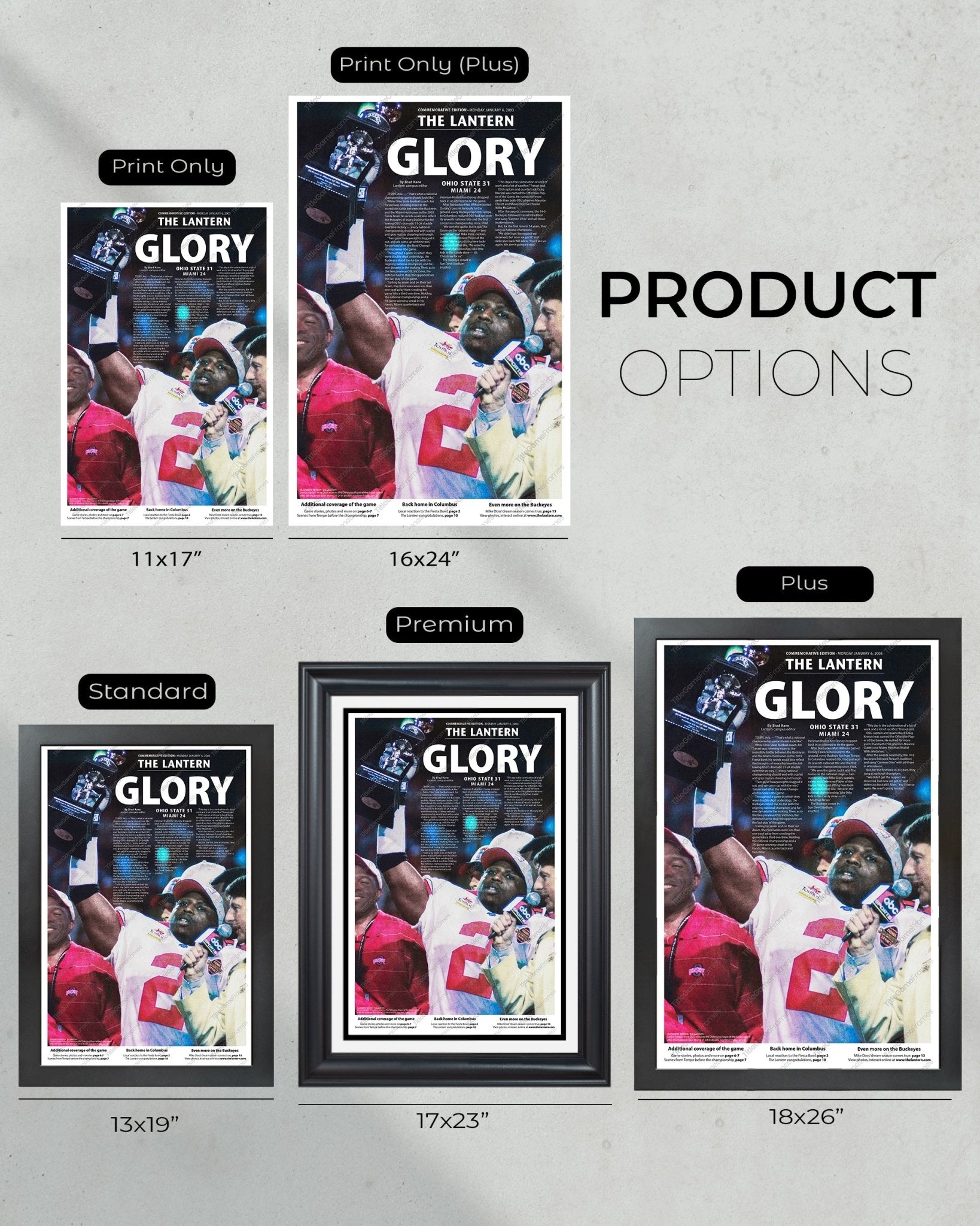 2002 Ohio State Buckeyes Fiesta Bowl Champions 'GLORY' The Lantern Newspaper - TitleGameFrames.com