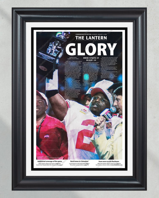 2002 Ohio State Buckeyes Fiesta Bowl Champions 'GLORY' The Lantern Newspaper - TitleGameFrames.com