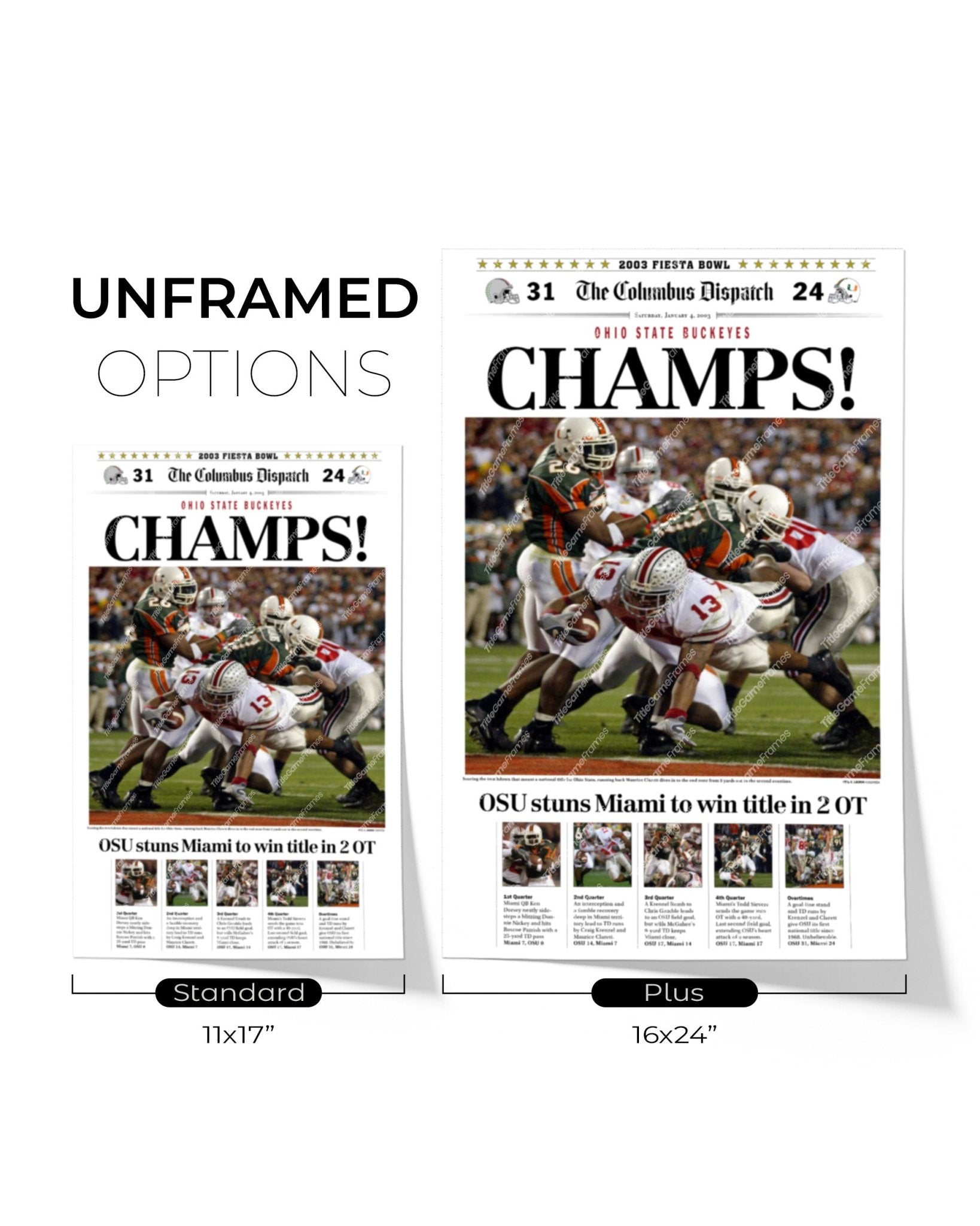 2002 Ohio State Buckeyes National Champions Framed Front Page Newspaper - TitleGameFrames.com