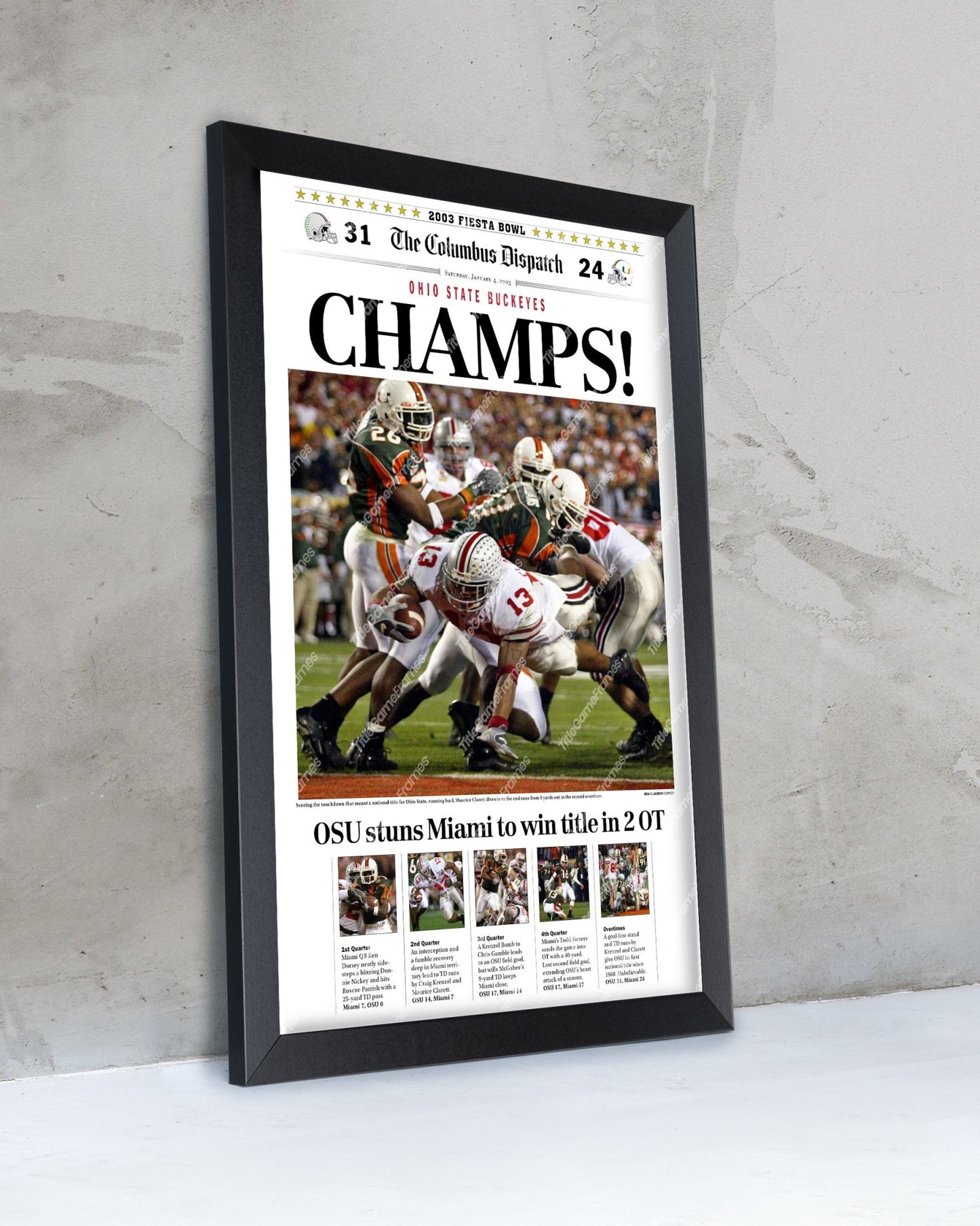 2002 Ohio State Buckeyes National Champions Framed Front Page Newspaper - TitleGameFrames.com