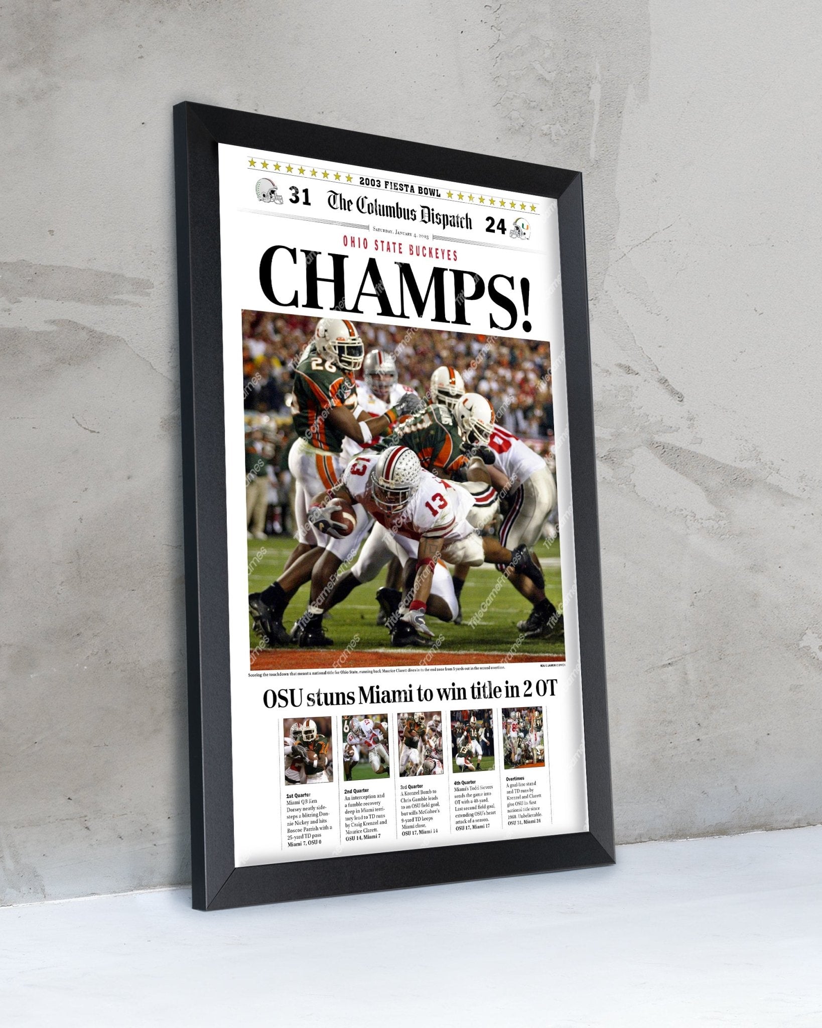 2002 Ohio State Buckeyes National Champions Framed Front Page Newspaper - TitleGameFrames.com