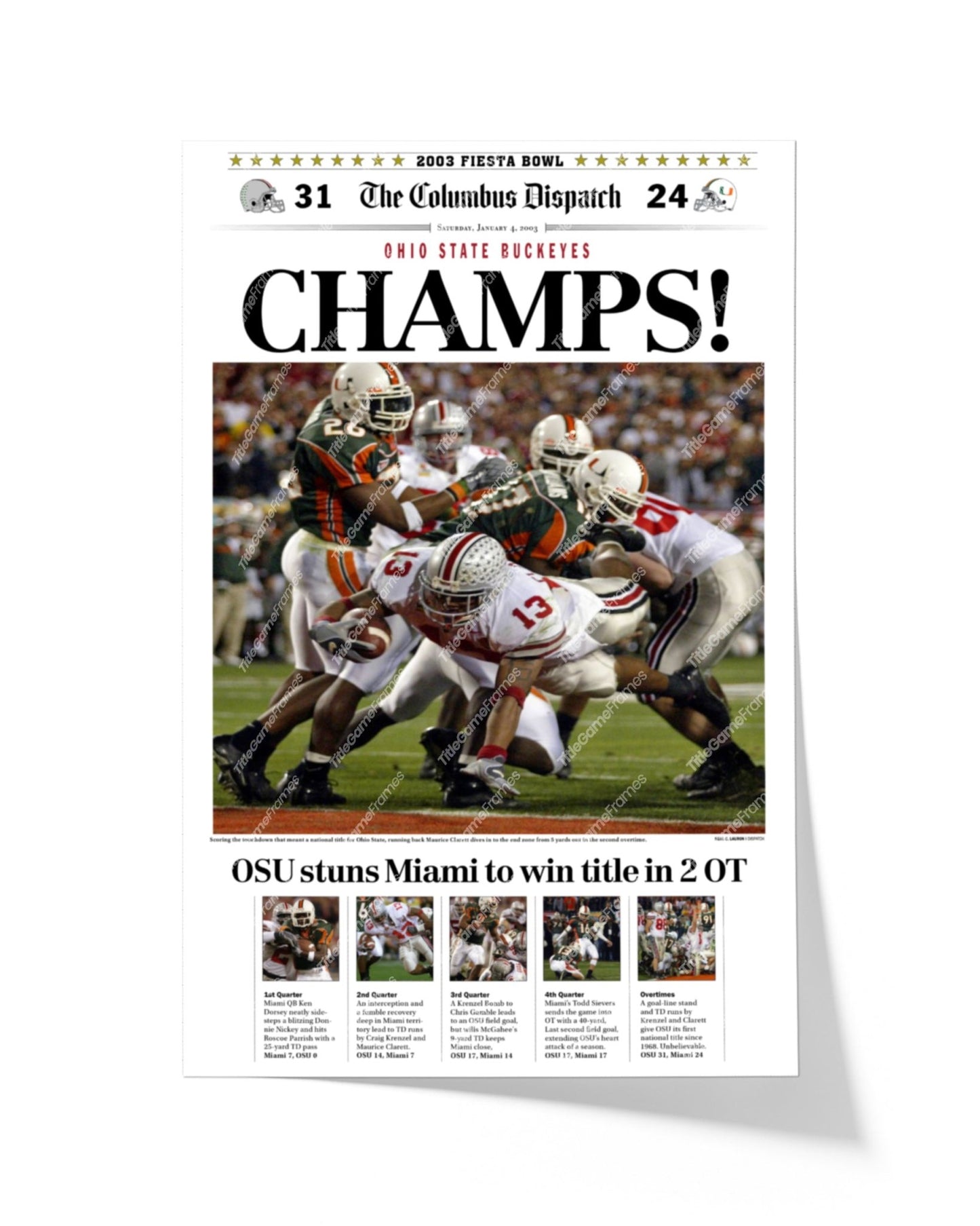 2002 Ohio State Buckeyes National Champions Framed Front Page Newspaper - TitleGameFrames.com
