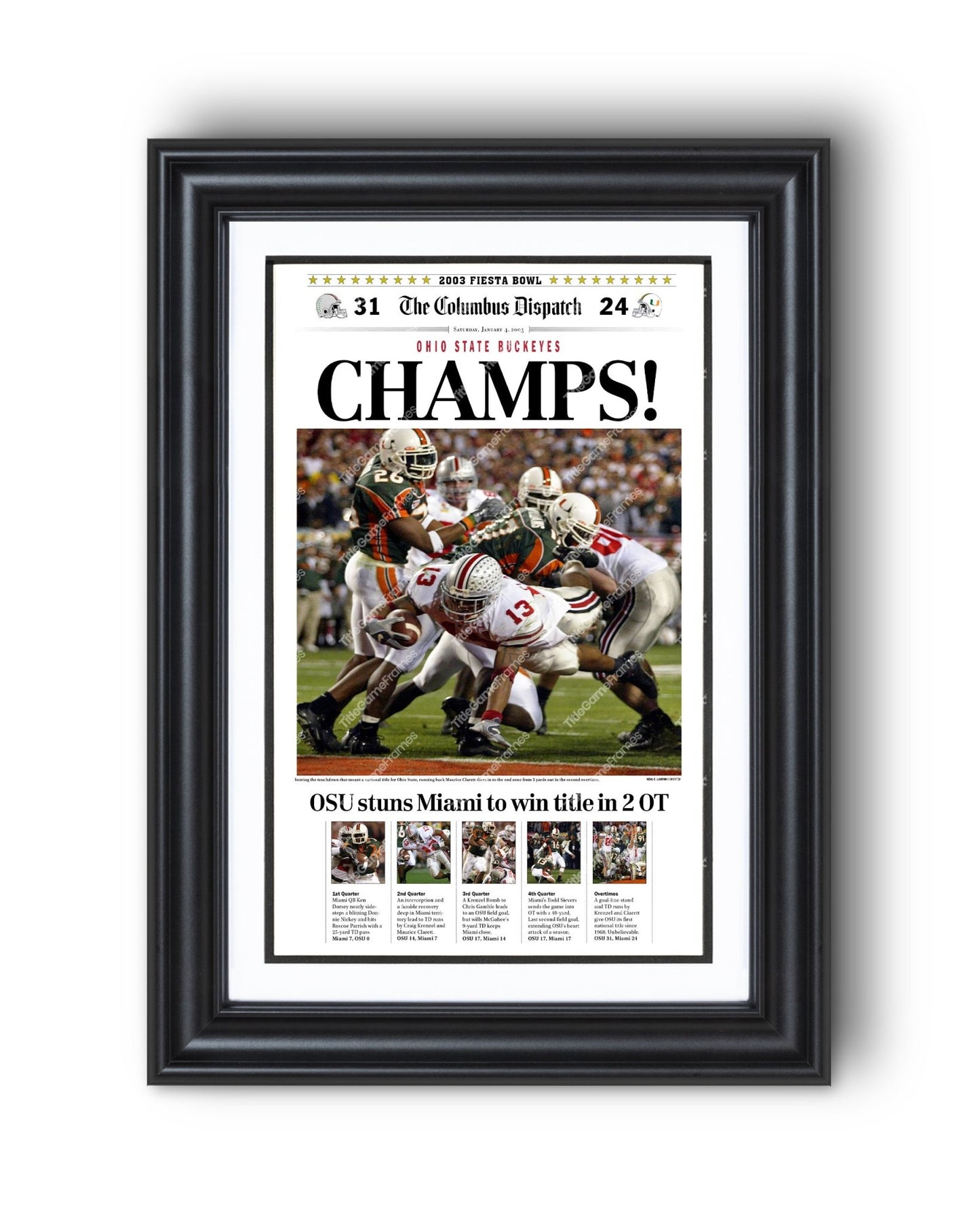2002 Ohio State Buckeyes National Champions Framed Front Page Newspaper - TitleGameFrames.com