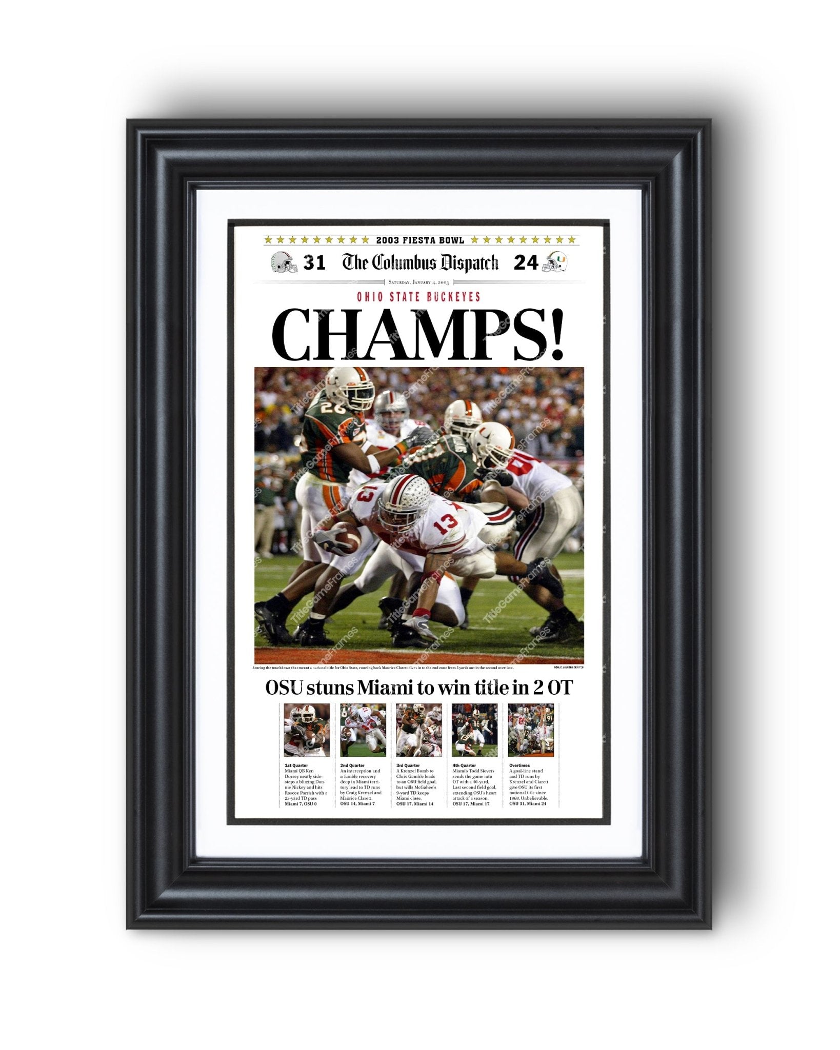 2002 Ohio State Buckeyes National Champions Framed Front Page Newspaper - TitleGameFrames.com