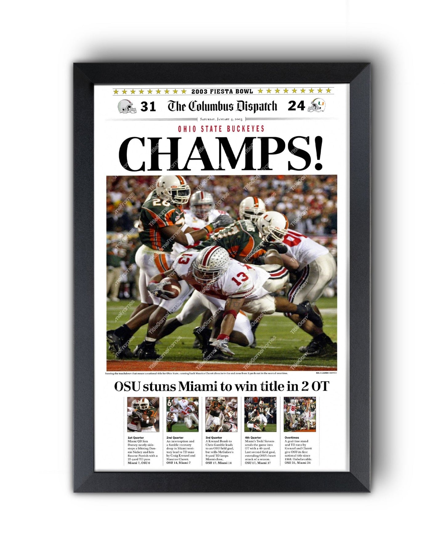 2002 Ohio State Buckeyes National Champions Framed Front Page Newspaper - TitleGameFrames.com