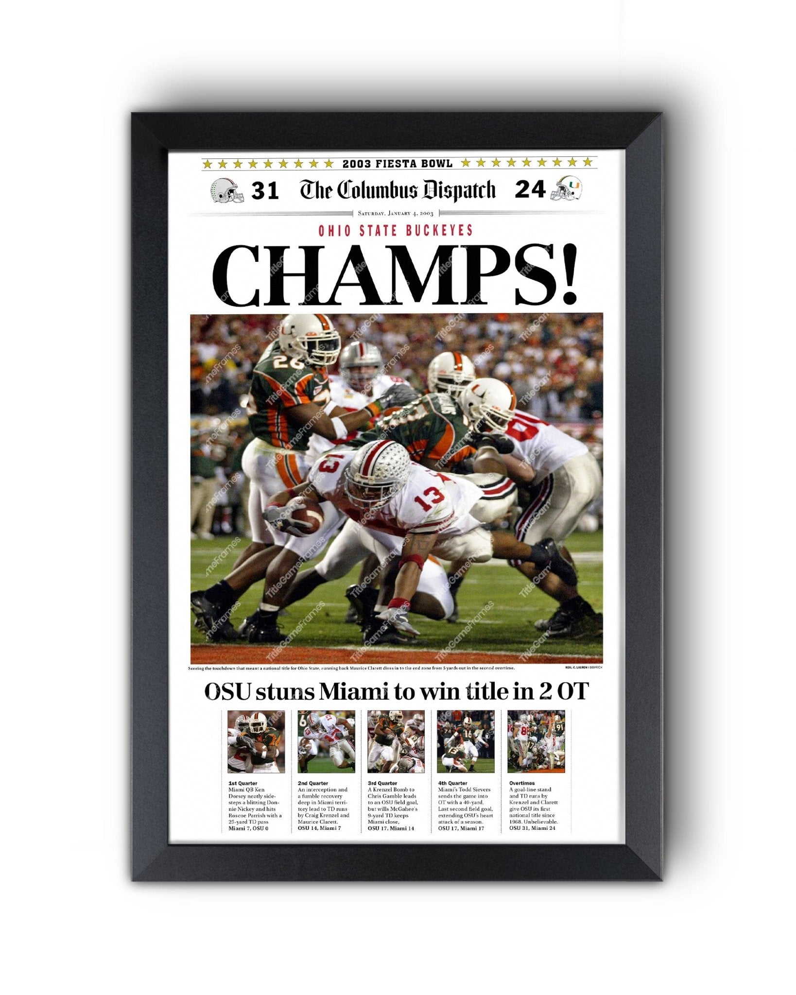 2002 Ohio State Buckeyes National Champions Framed Front Page Newspaper - TitleGameFrames.com