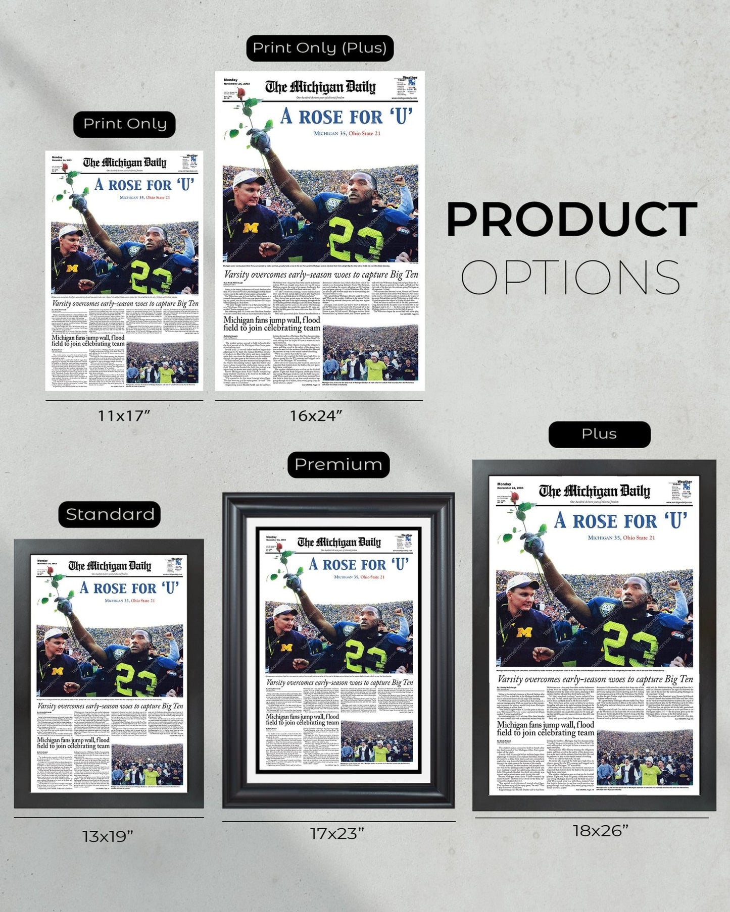2003 Big Ten Championship: Michigan's 'A Rose for 'u' Victory Over Ohio State Framed Print - TitleGameFrames.com