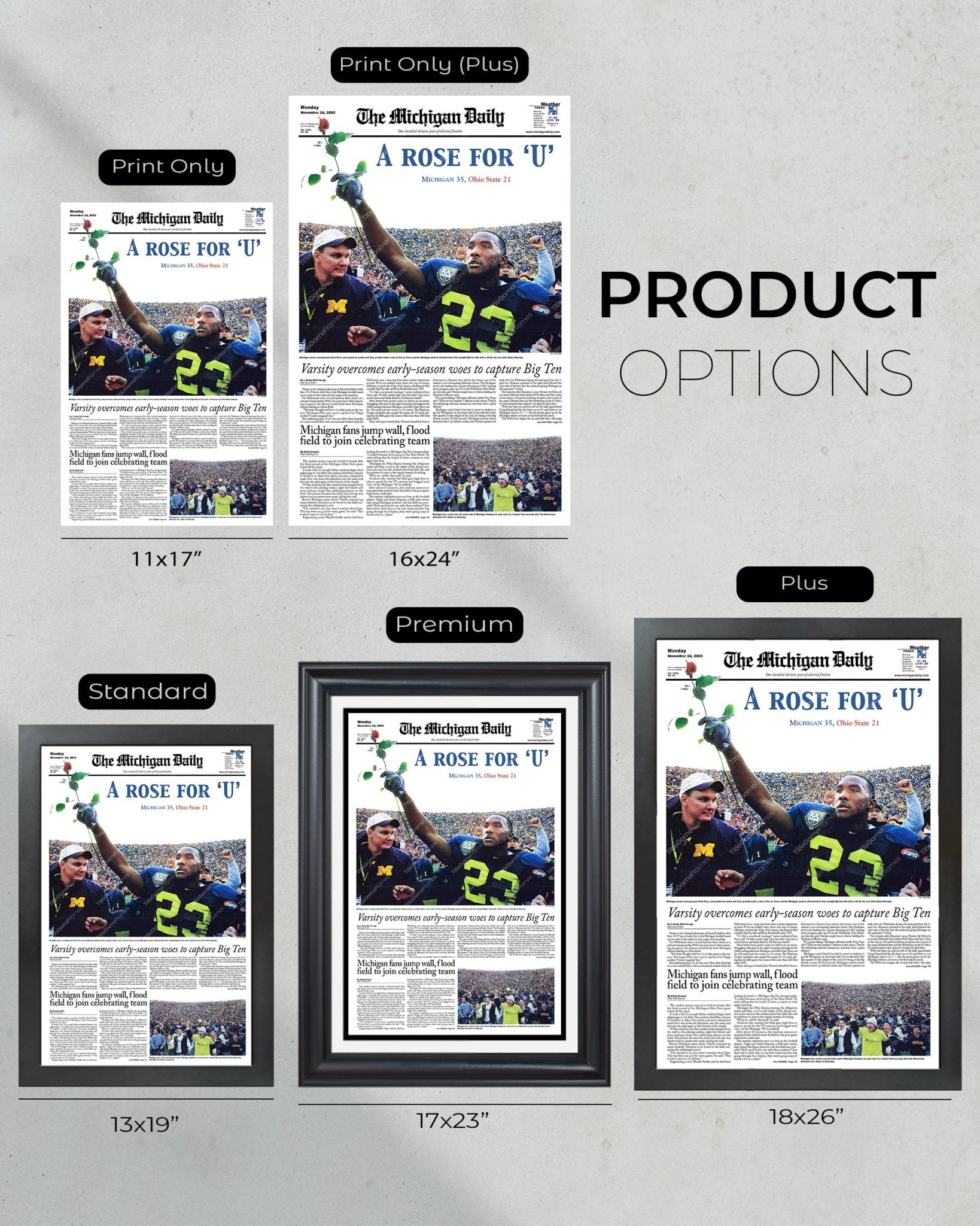 2003 Big Ten Championship: Michigan's 'A Rose for 'u' Victory Over Ohio State Framed Print - TitleGameFrames.com