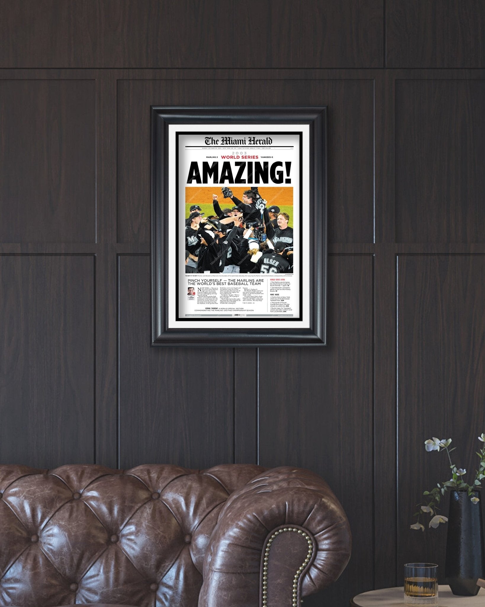 2003 Florida Miami Marlins World Series Champion Framed Newspaper Front Page Print Josh Beckett - TitleGameFrames.com