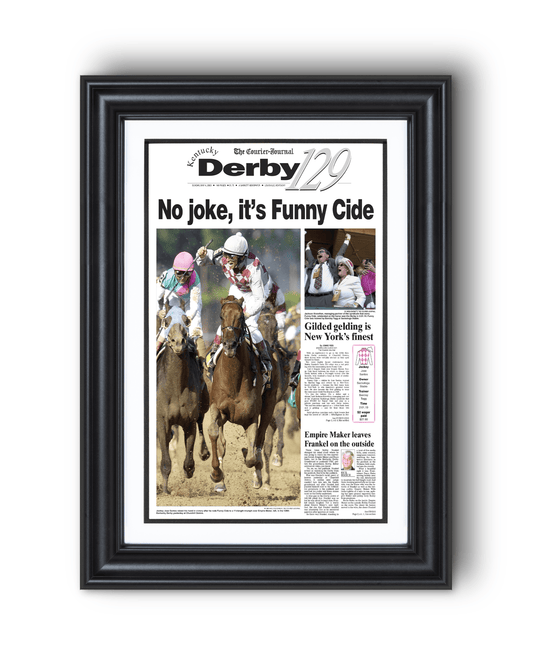 2003 Kentucky Derby "No Joke, Its Funny Cide" Winner Framed Newspaper - TitleGameFrames.com