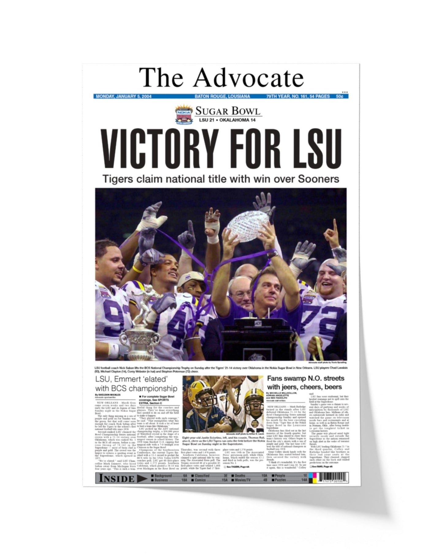 2003 LSU Tigers NCAA College Football National Champions Framed Front Page Newspaper Print - TitleGameFrames.com