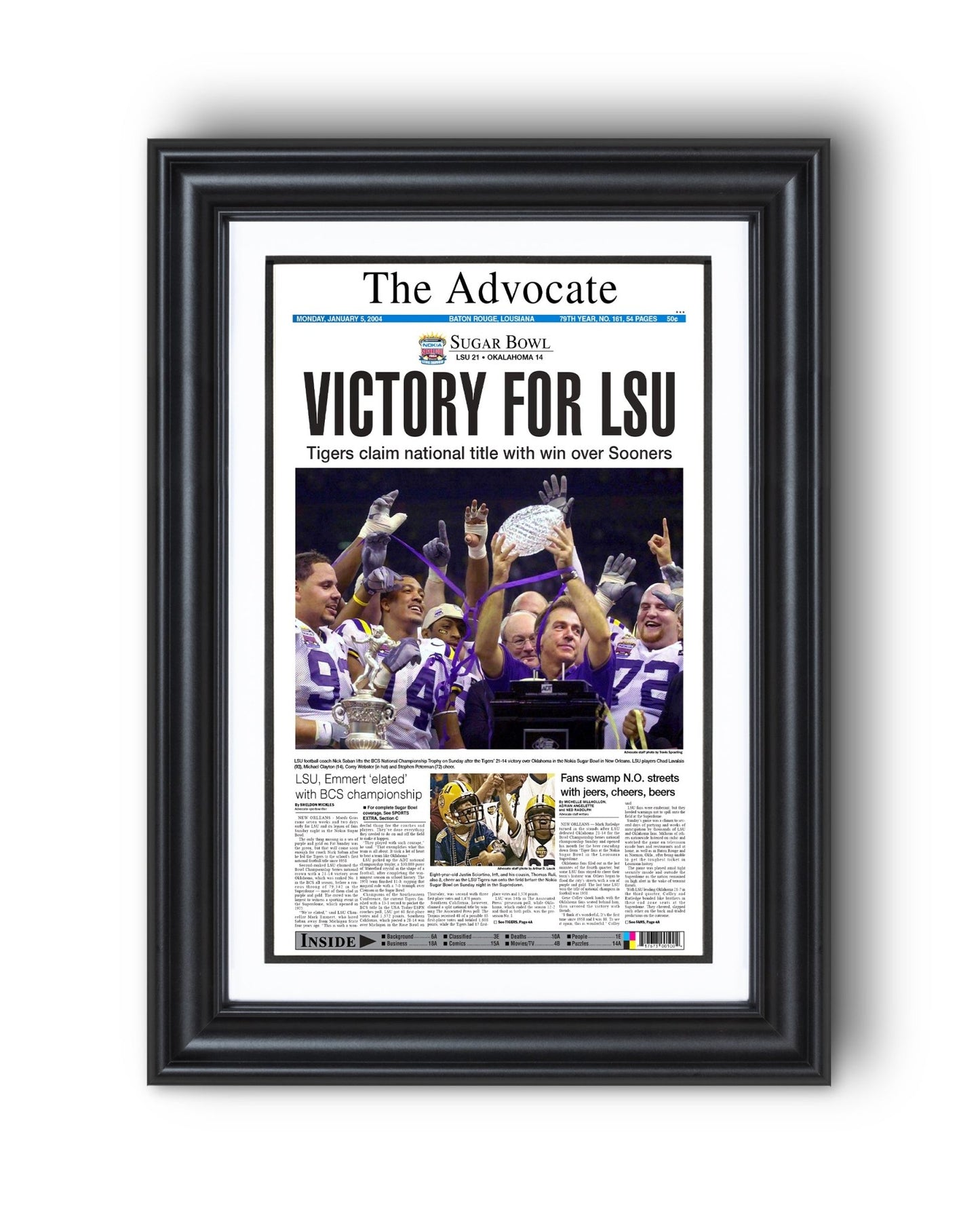2003 LSU Tigers NCAA College Football National Champions Framed Front Page Newspaper Print - TitleGameFrames.com