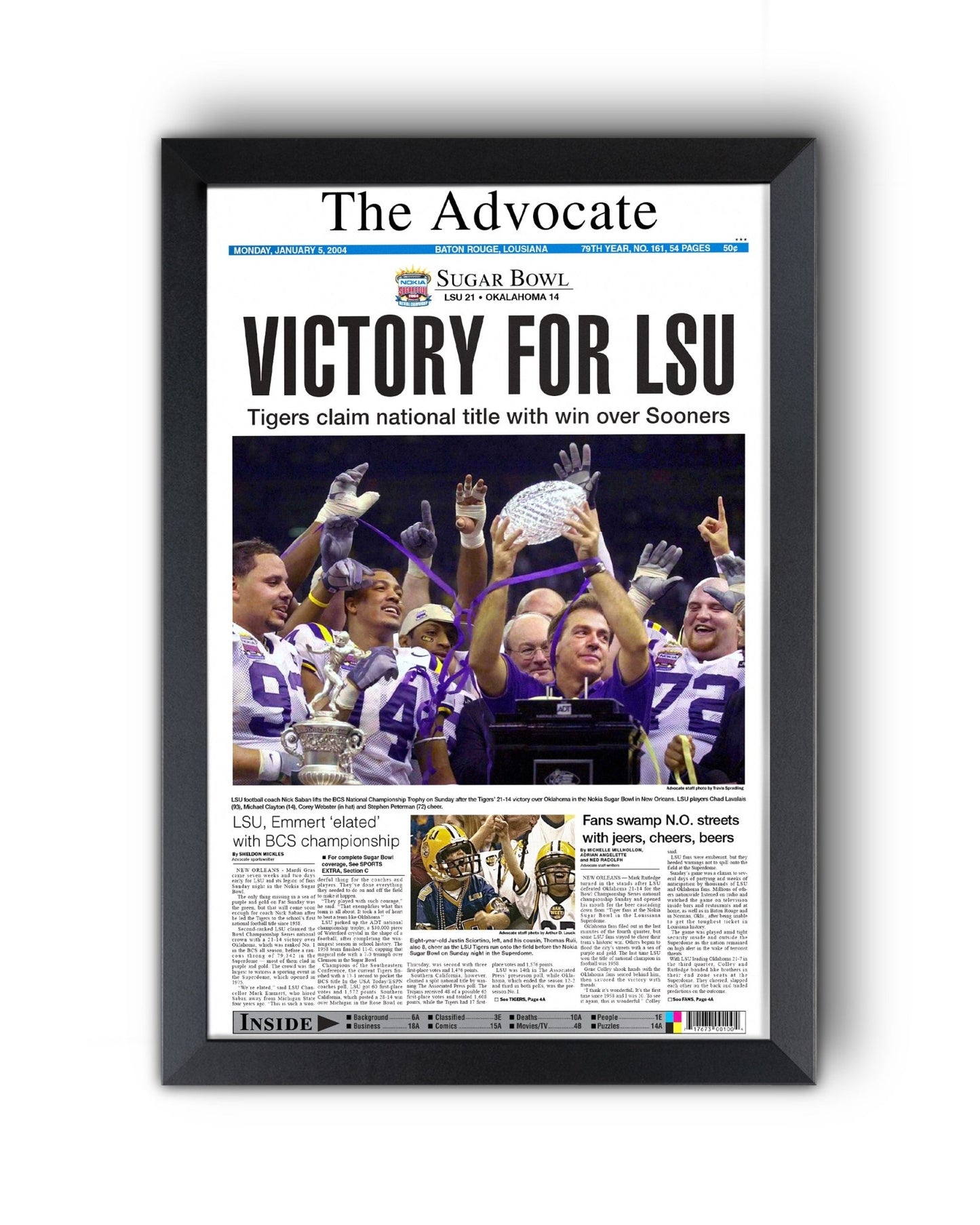 2003 LSU Tigers NCAA College Football National Champions Framed Front Page Newspaper Print - TitleGameFrames.com