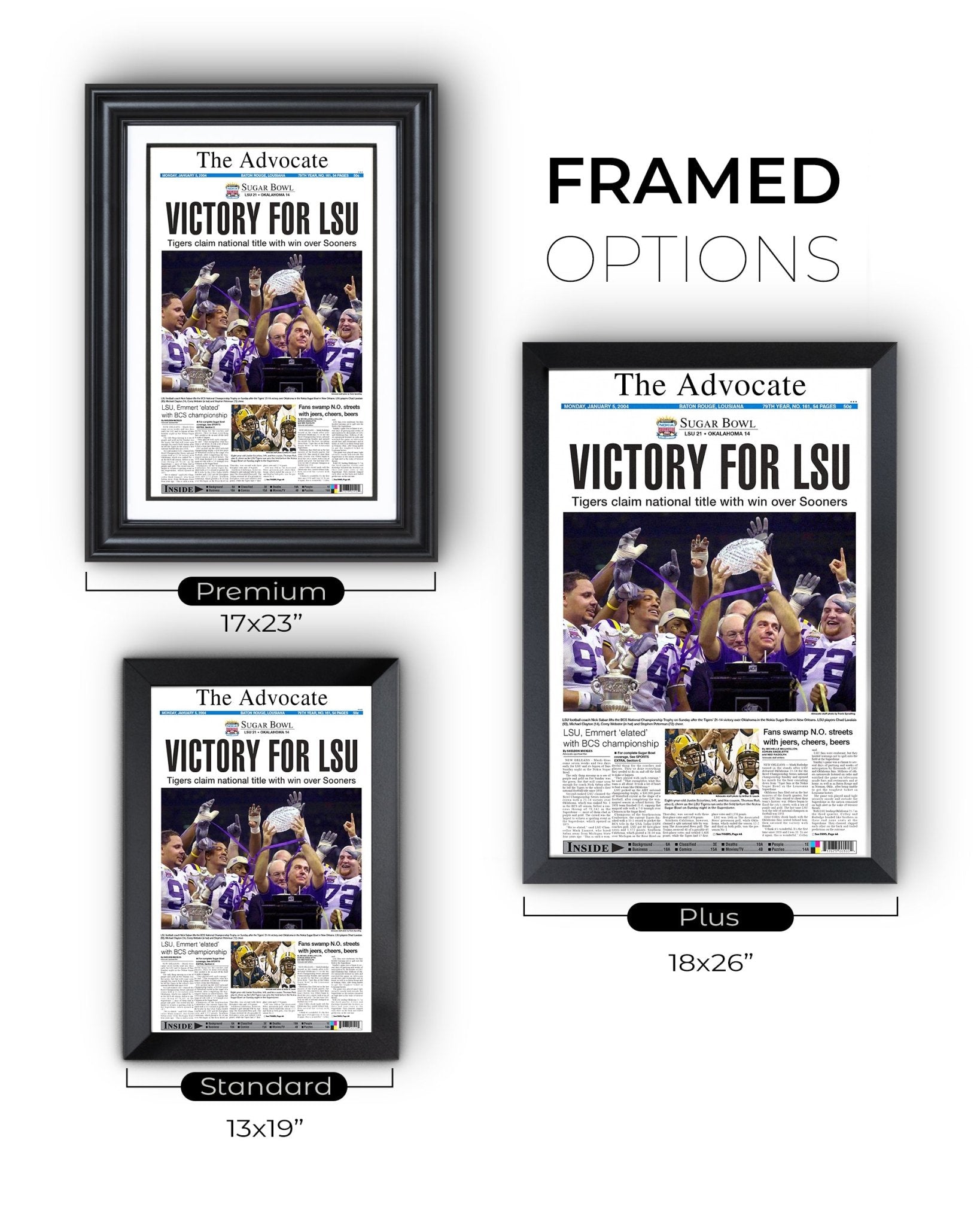 2003 LSU Tigers NCAA College Football National Champions Framed Front Page Newspaper Print - TitleGameFrames.com