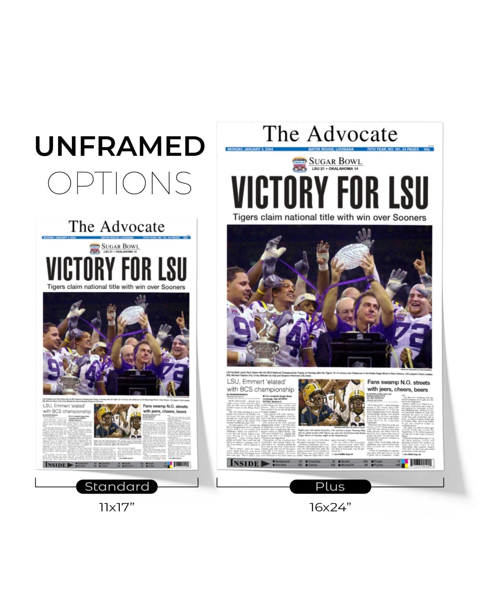 2003 LSU Tigers NCAA College Football National Champions Framed Front Page Newspaper Print - TitleGameFrames.com