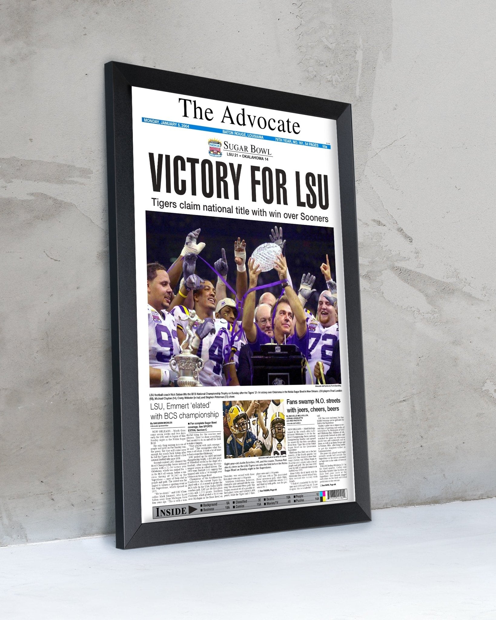 2003 LSU Tigers NCAA College Football National Champions Framed Front Page Newspaper Print - TitleGameFrames.com