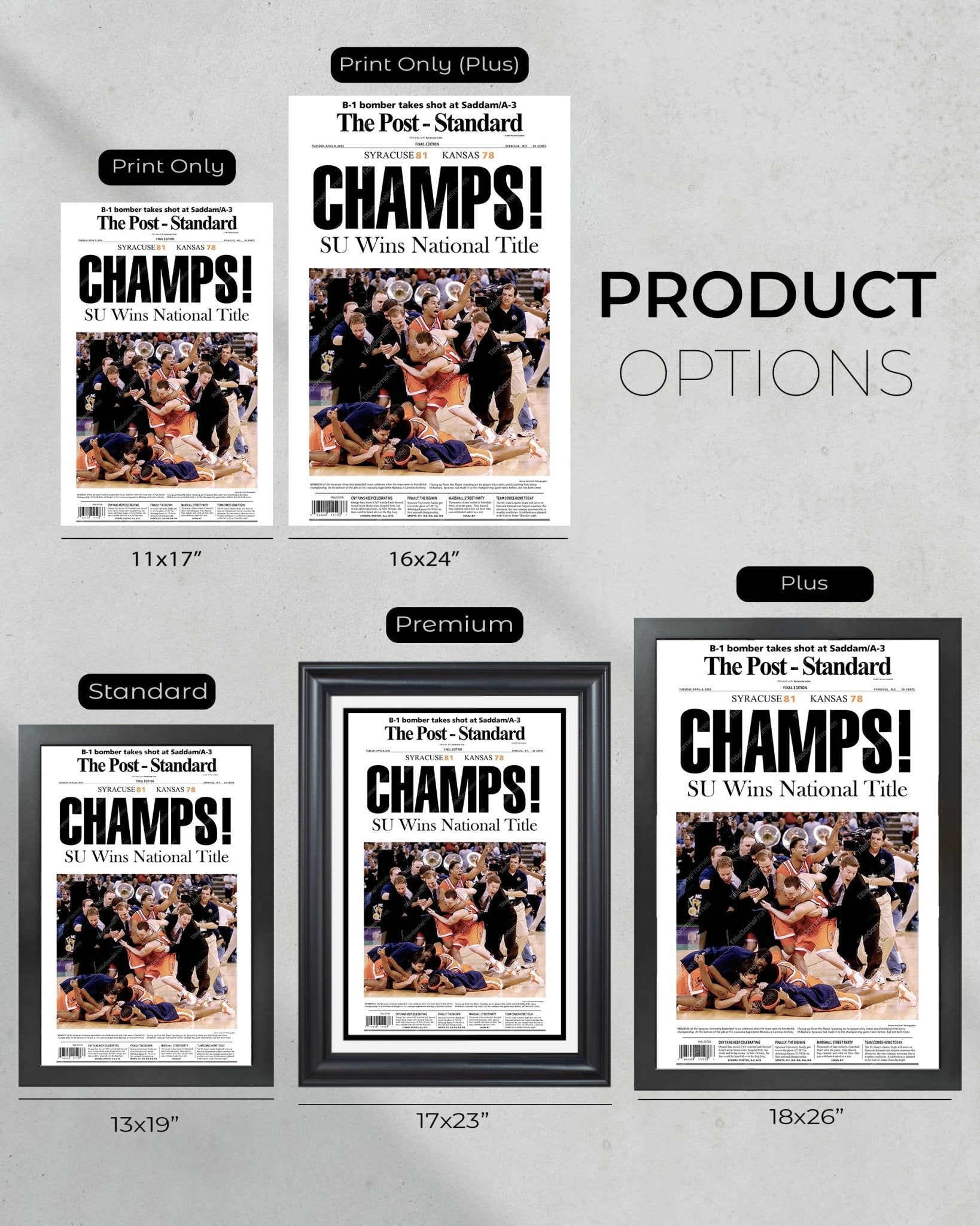 2003 Syracuse Orangemen NCAA College Basketball Champions Framed Front Page Newspaper Print - TitleGameFrames.com