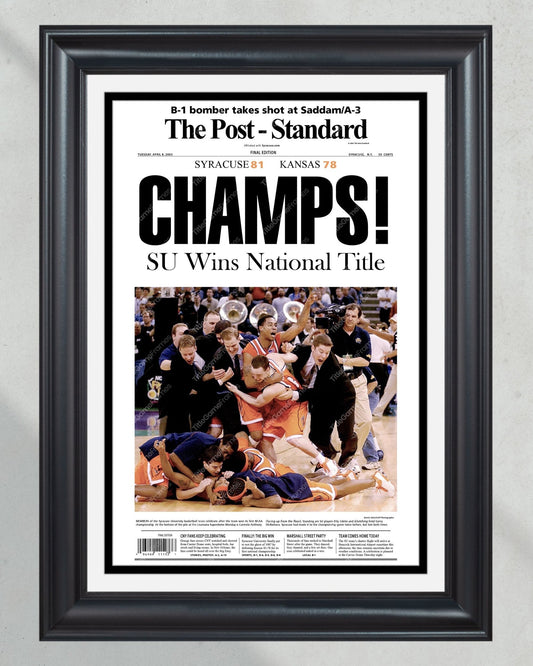 2003 Syracuse Orangemen NCAA College Basketball Champions Framed Front Page Newspaper Print - TitleGameFrames.com