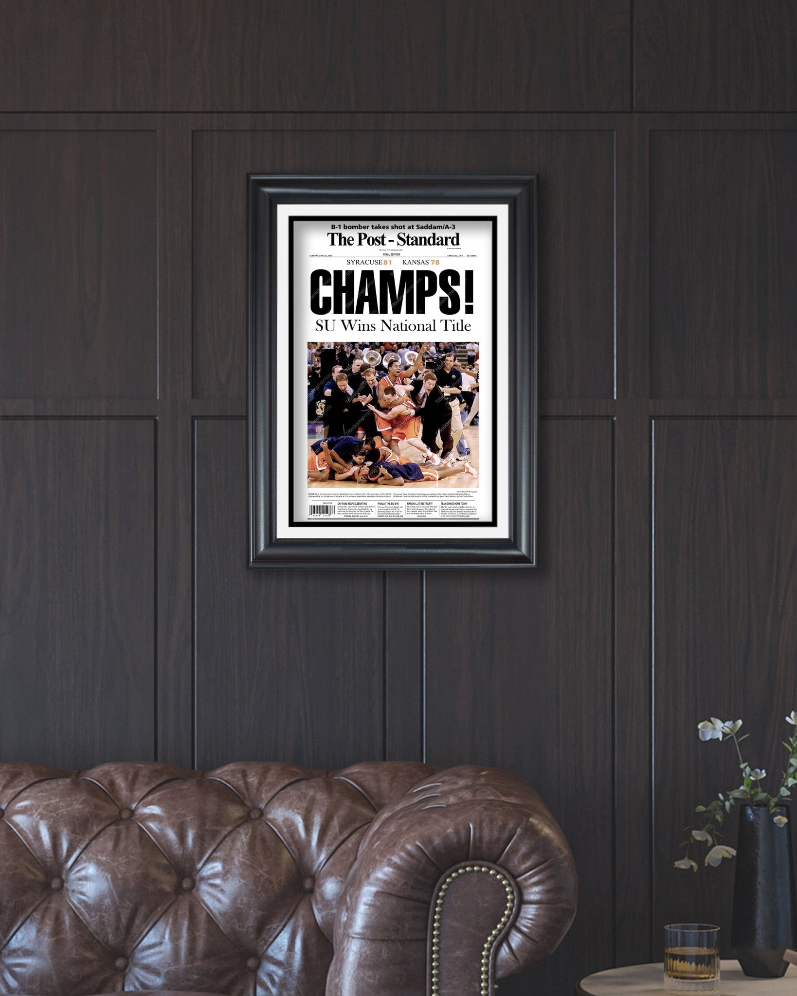 2003 Syracuse Orangemen NCAA College Basketball Champions Framed Front Page Newspaper Print - TitleGameFrames.com