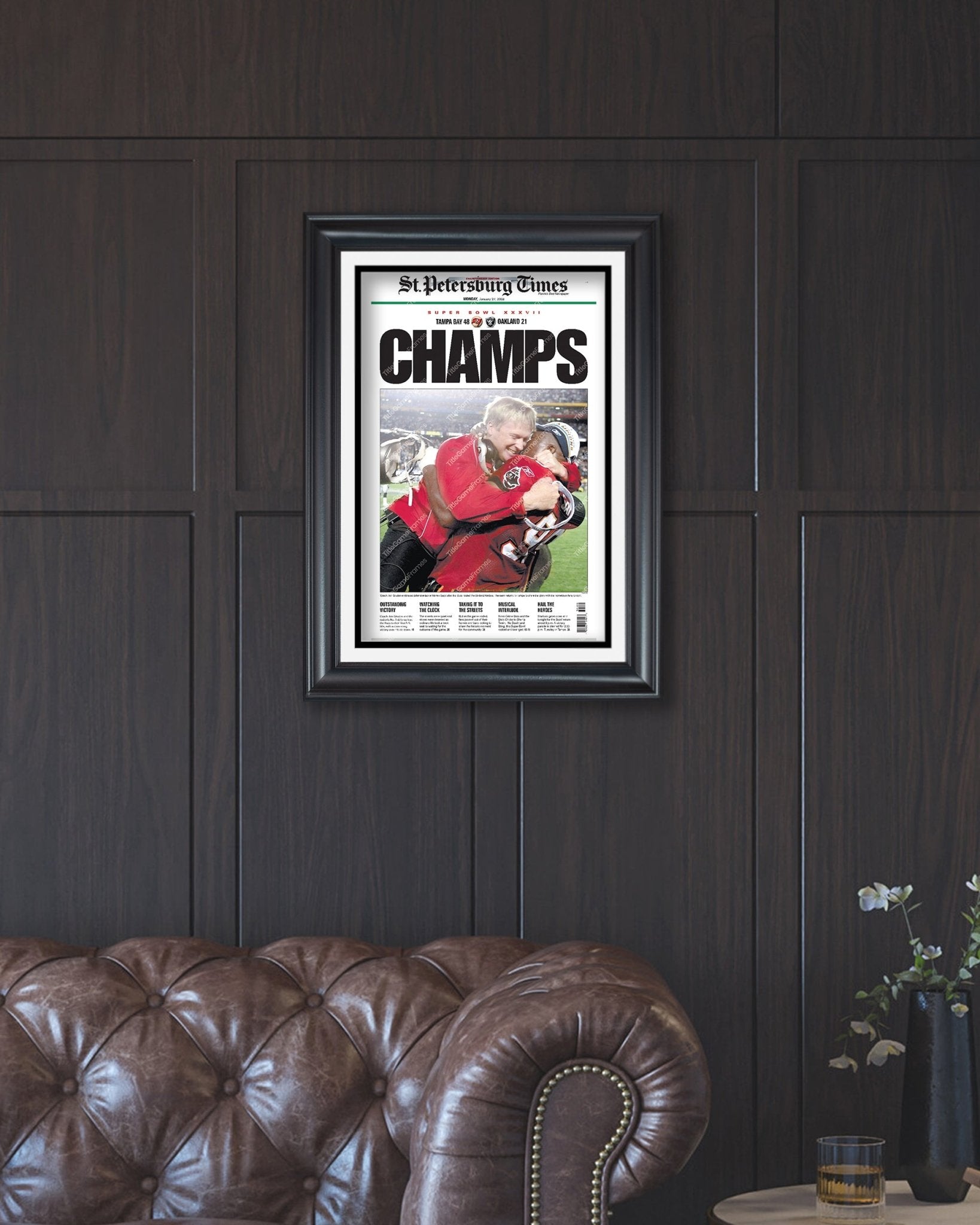 2003 Tampa Bay Buccaneers Super Bowl Champion Framed Newspaper Front Page Print - Title Game Frames