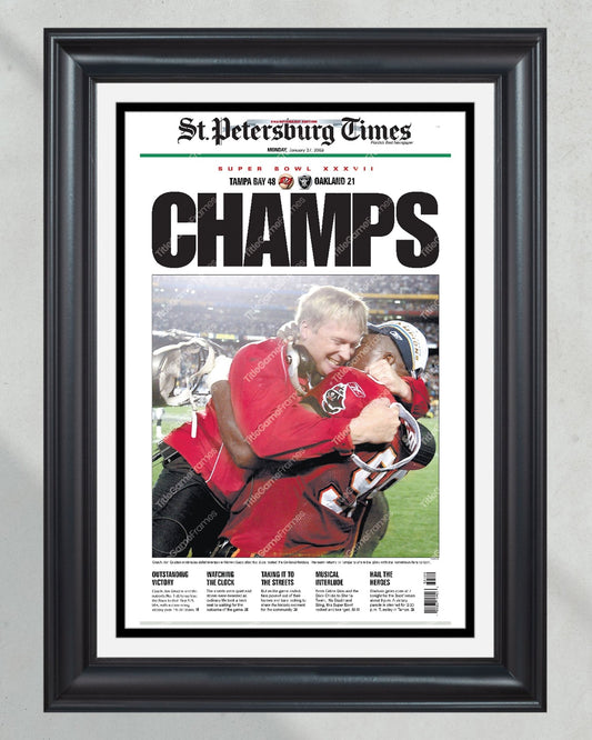 2003 Tampa Bay Buccaneers Super Bowl Champion Framed Newspaper Front Page Print - Title Game Frames