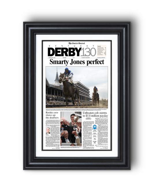 2004 Kentucky Derby "Smarty Jones Perfect" Winner Framed Newspaper - TitleGameFrames.com