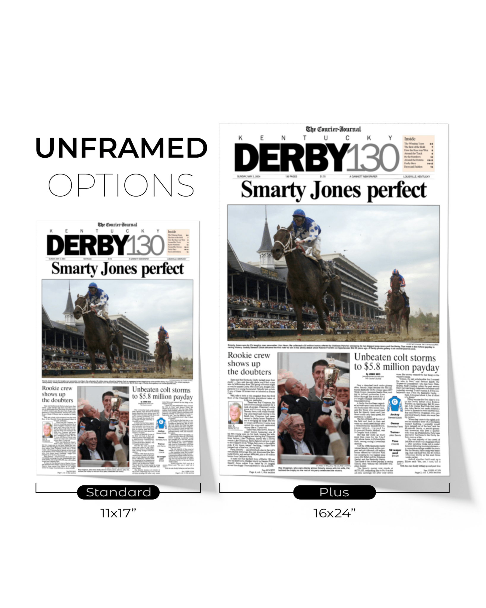 2004 Kentucky Derby "Smarty Jones Perfect" Winner Framed Newspaper - TitleGameFrames.com