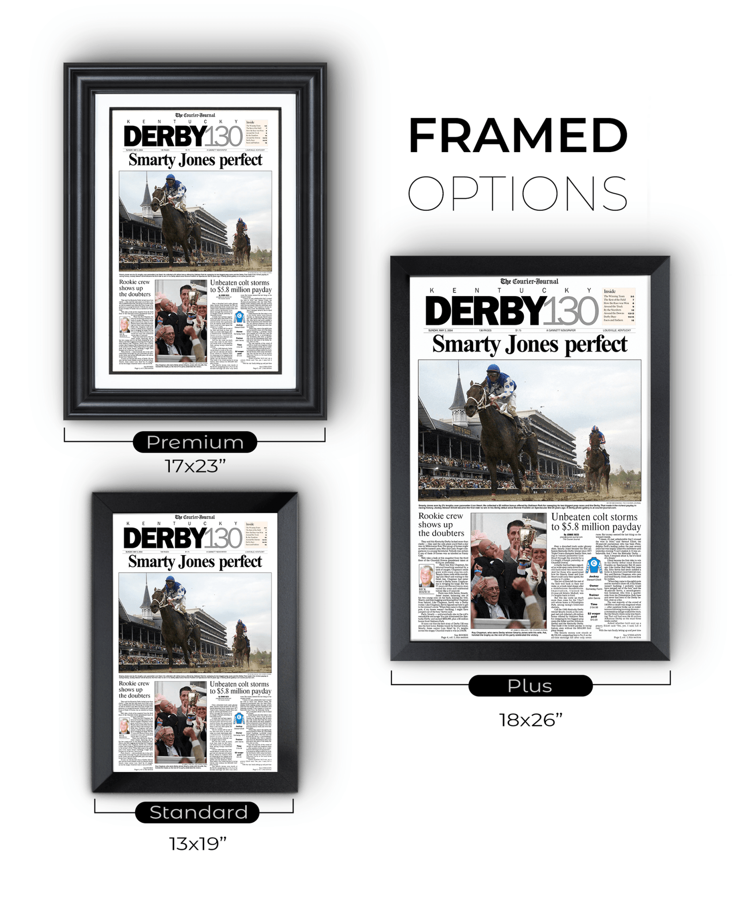 2004 Kentucky Derby "Smarty Jones Perfect" Winner Framed Newspaper - TitleGameFrames.com