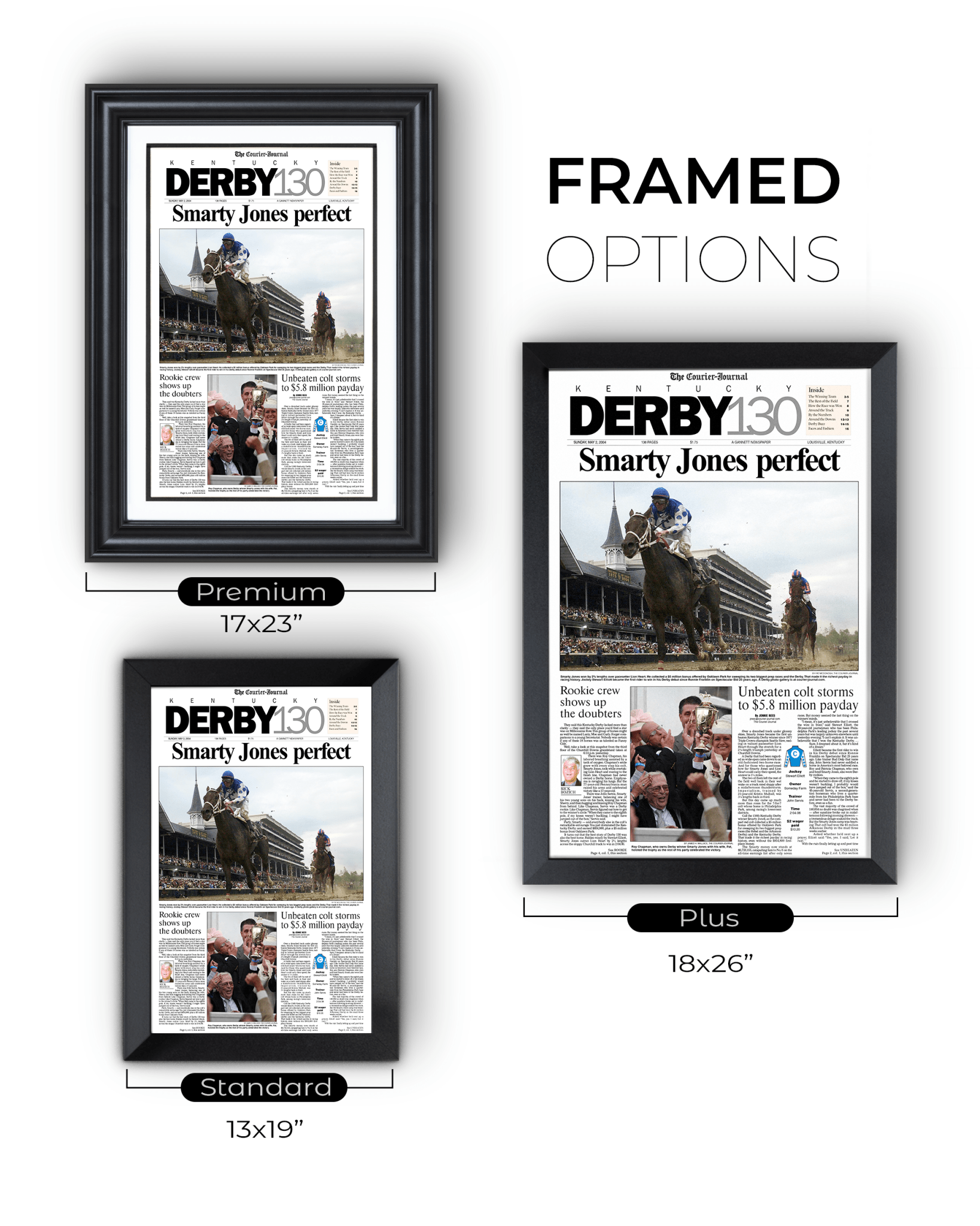 2004 Kentucky Derby "Smarty Jones Perfect" Winner Framed Newspaper - TitleGameFrames.com