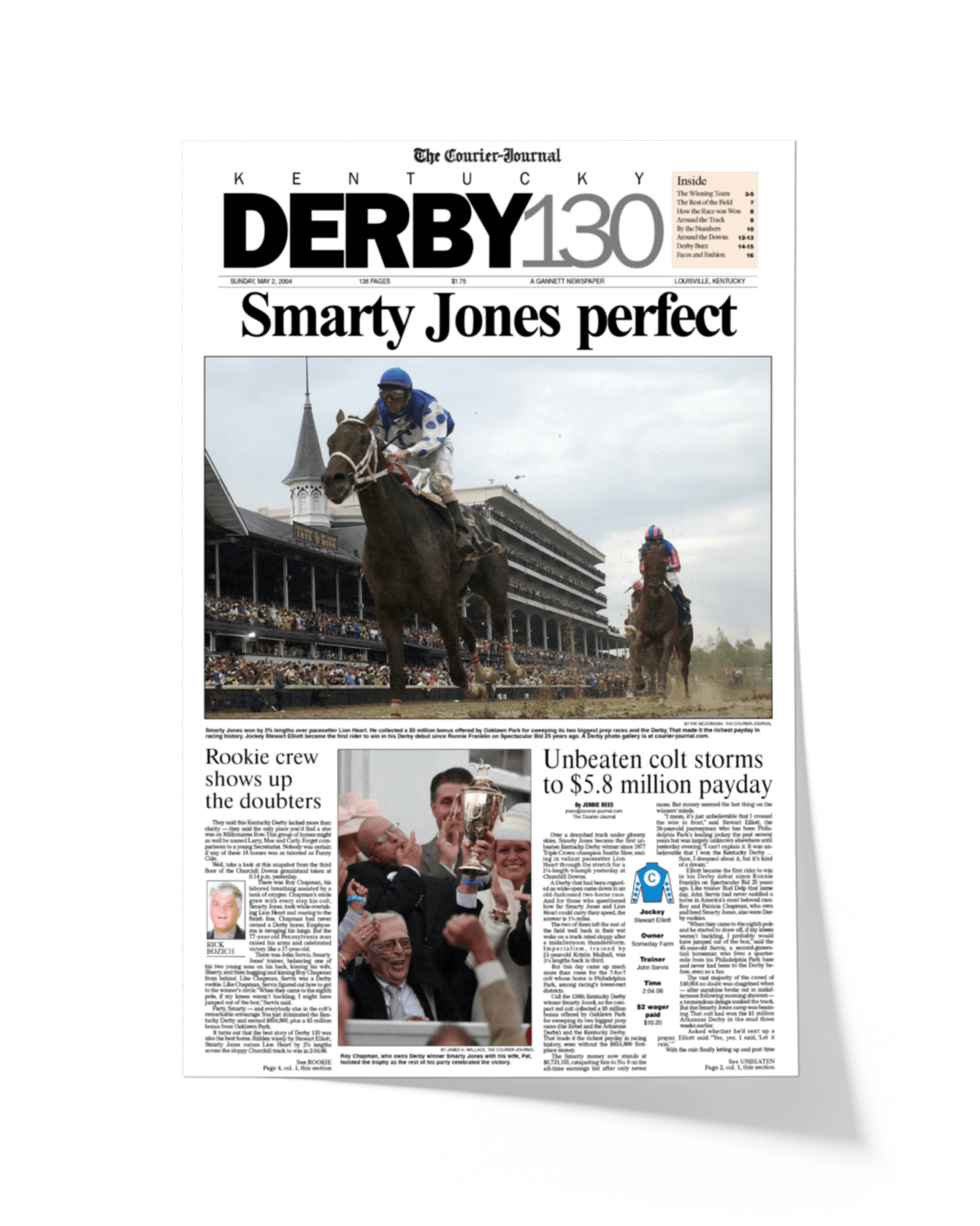 2004 Kentucky Derby "Smarty Jones Perfect" Winner Framed Newspaper - TitleGameFrames.com