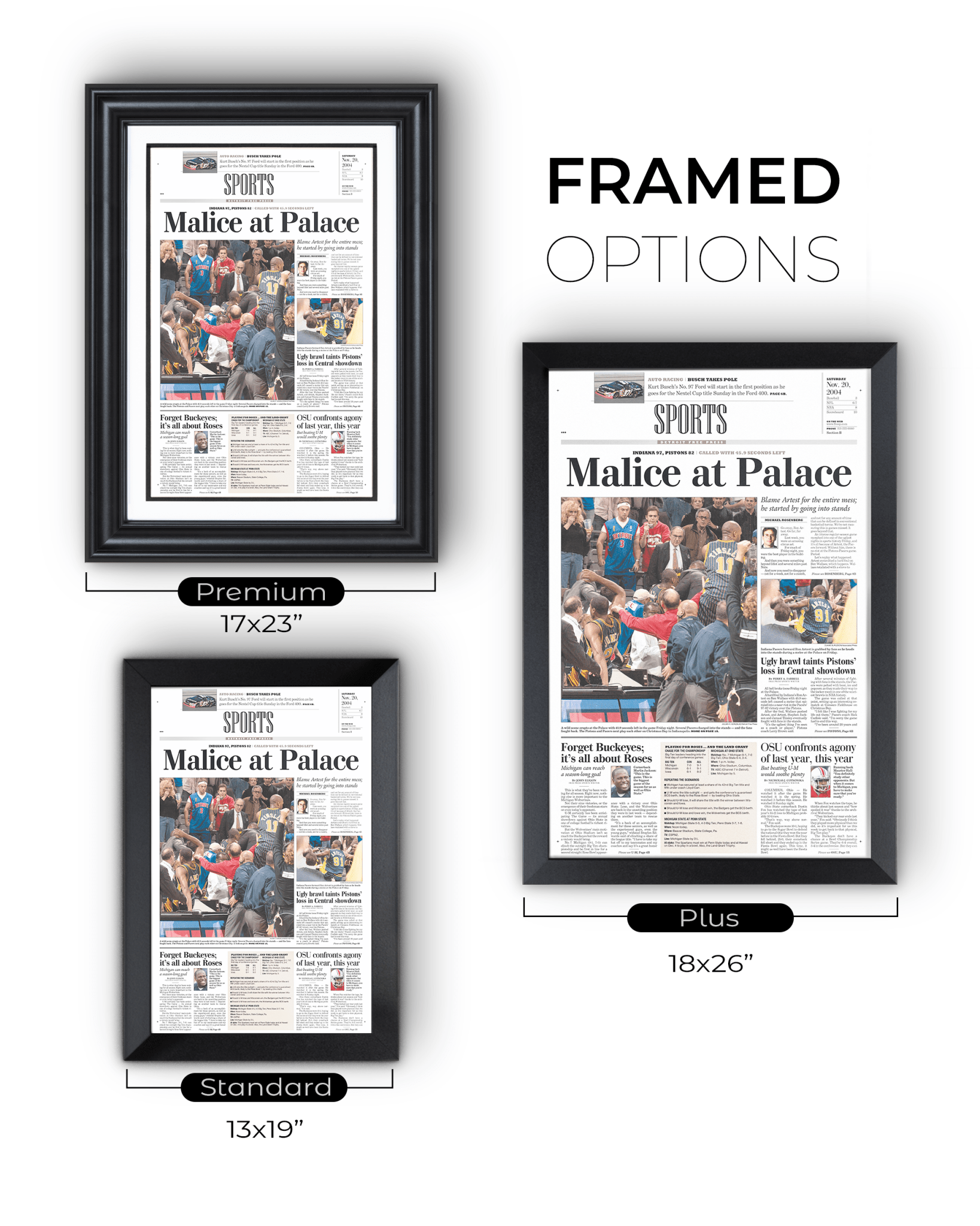 2004 Malice at the Palace Pacers vs. Pistons Brawl Framed Newspaper: - TitleGameFrames.com