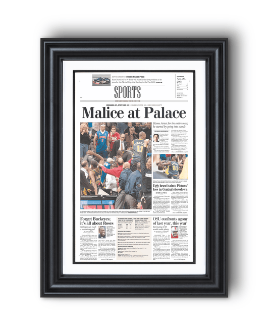 2004 Malice at the Palace Pacers vs. Pistons Brawl Framed Newspaper: - TitleGameFrames.com