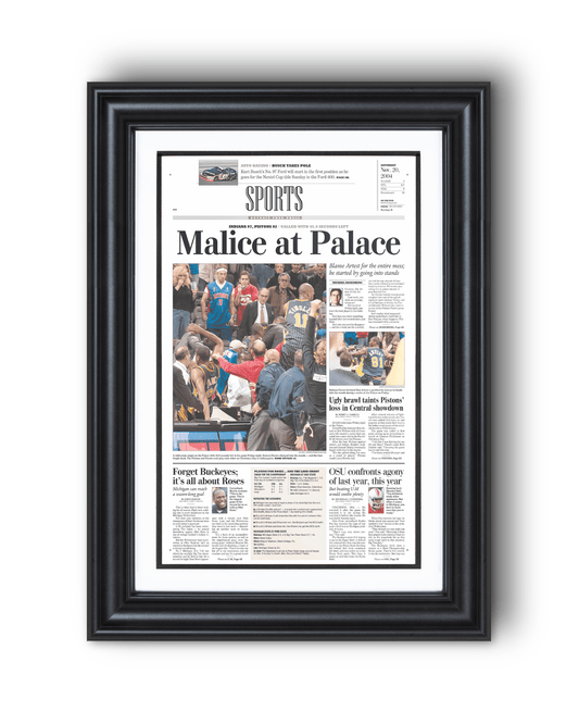 2004 Malice at the Palace Pacers vs. Pistons Brawl Framed Newspaper: - TitleGameFrames.com