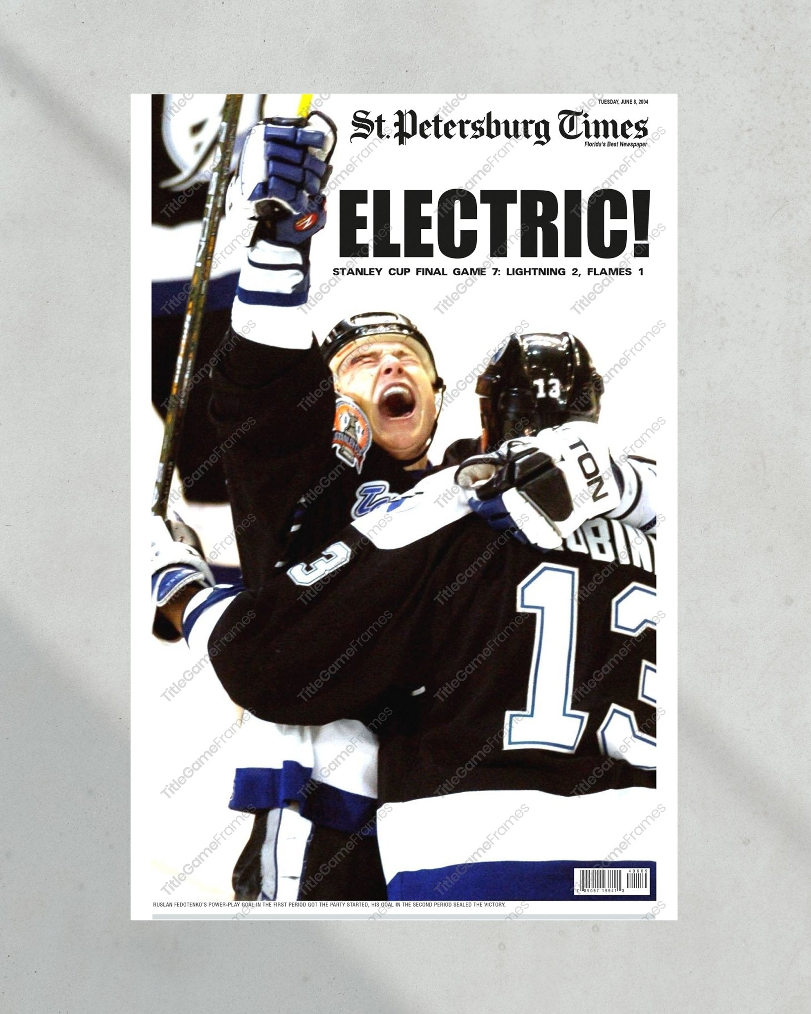2004 Tampa Bay Lightning Electric Stanley Cup Champions Framed Newspaper Front Page Print - TitleGameFrames.com
