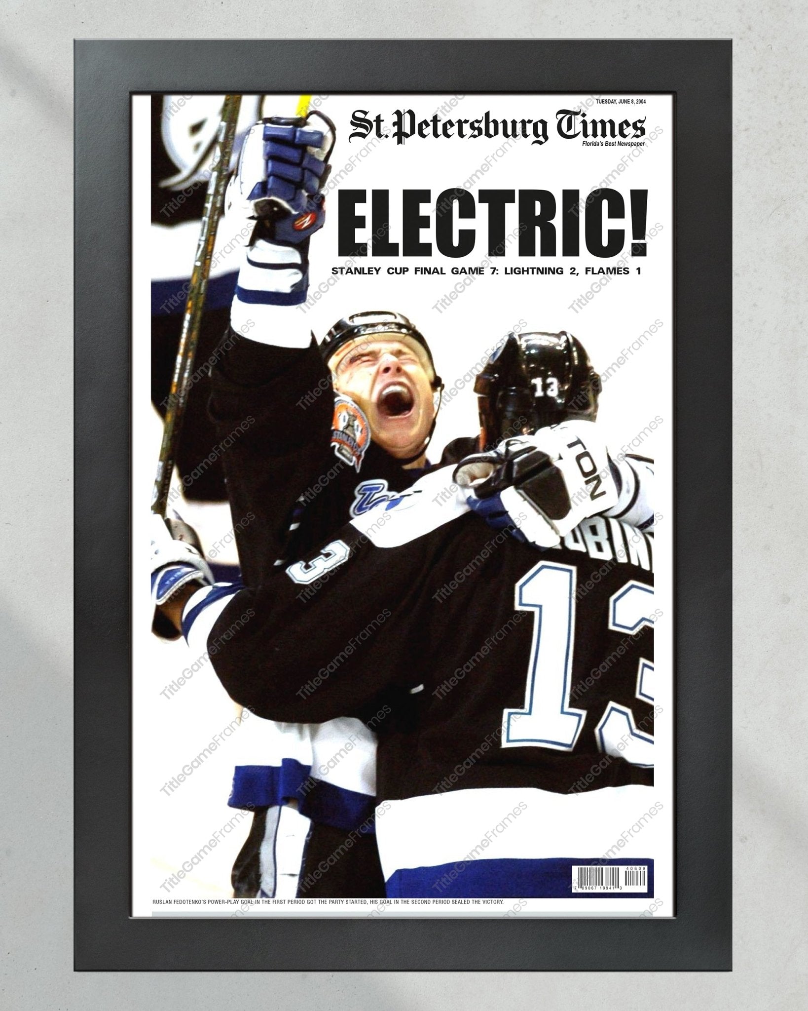 2004 Tampa Bay Lightning Electric Stanley Cup Champions Framed Newspaper Front Page Print - TitleGameFrames.com