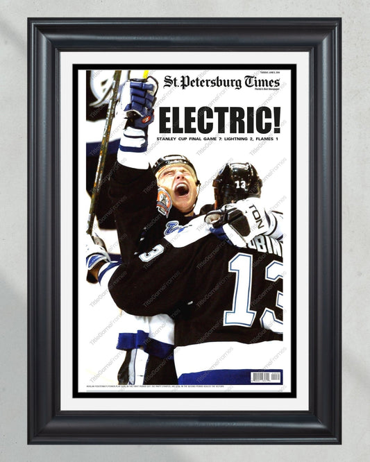 2004 Tampa Bay Lightning Electric Stanley Cup Champions Framed Newspaper Front Page Print - TitleGameFrames.com