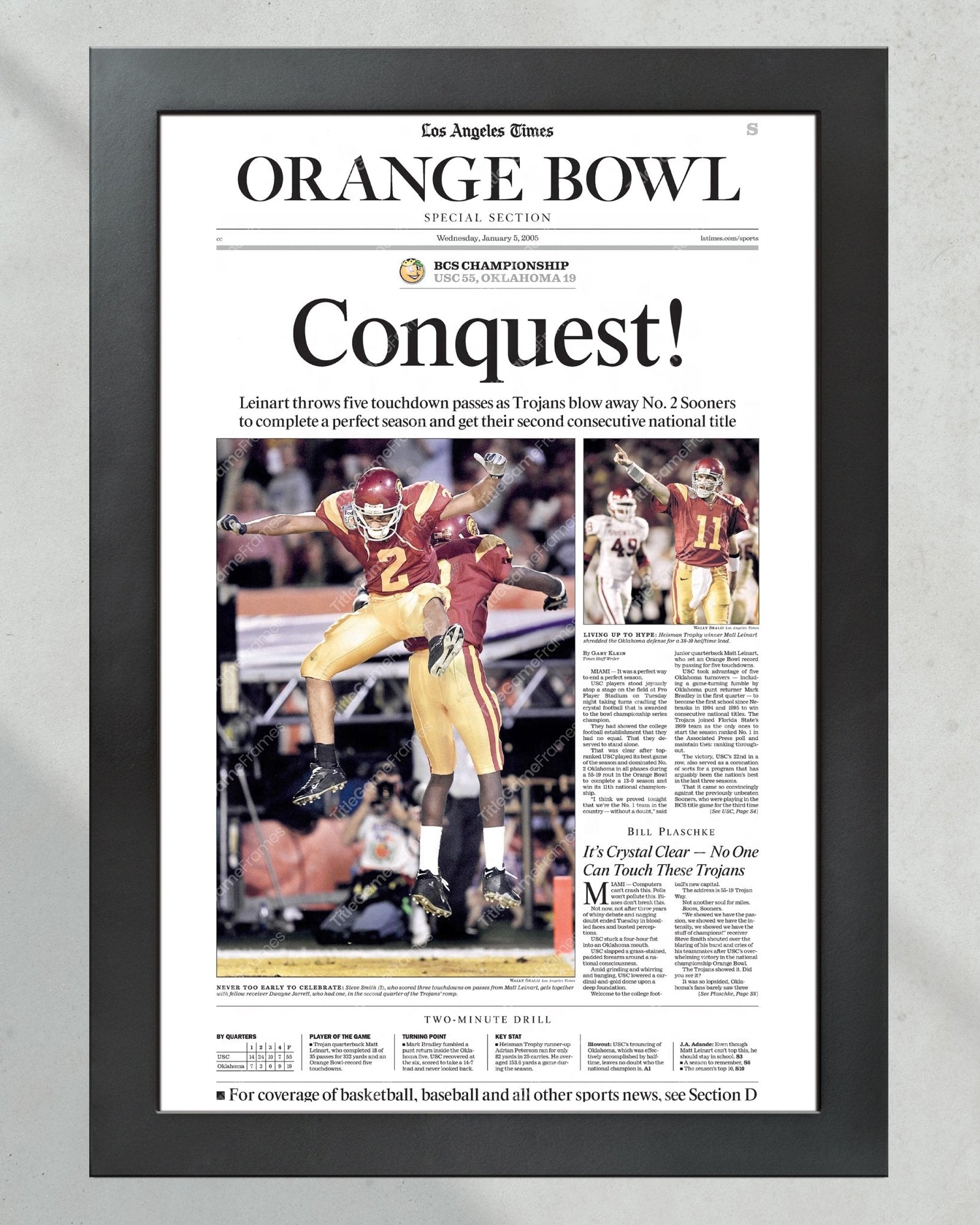 2004 USC Trojans NCAA College Football National Champions Framed Front Page Newspaper Print - TitleGameFrames.com
