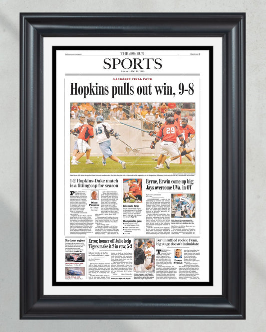 2005 John’s Hopkins LAX Championship Framed Front Page Newspaper Print - TitleGameFrames.com
