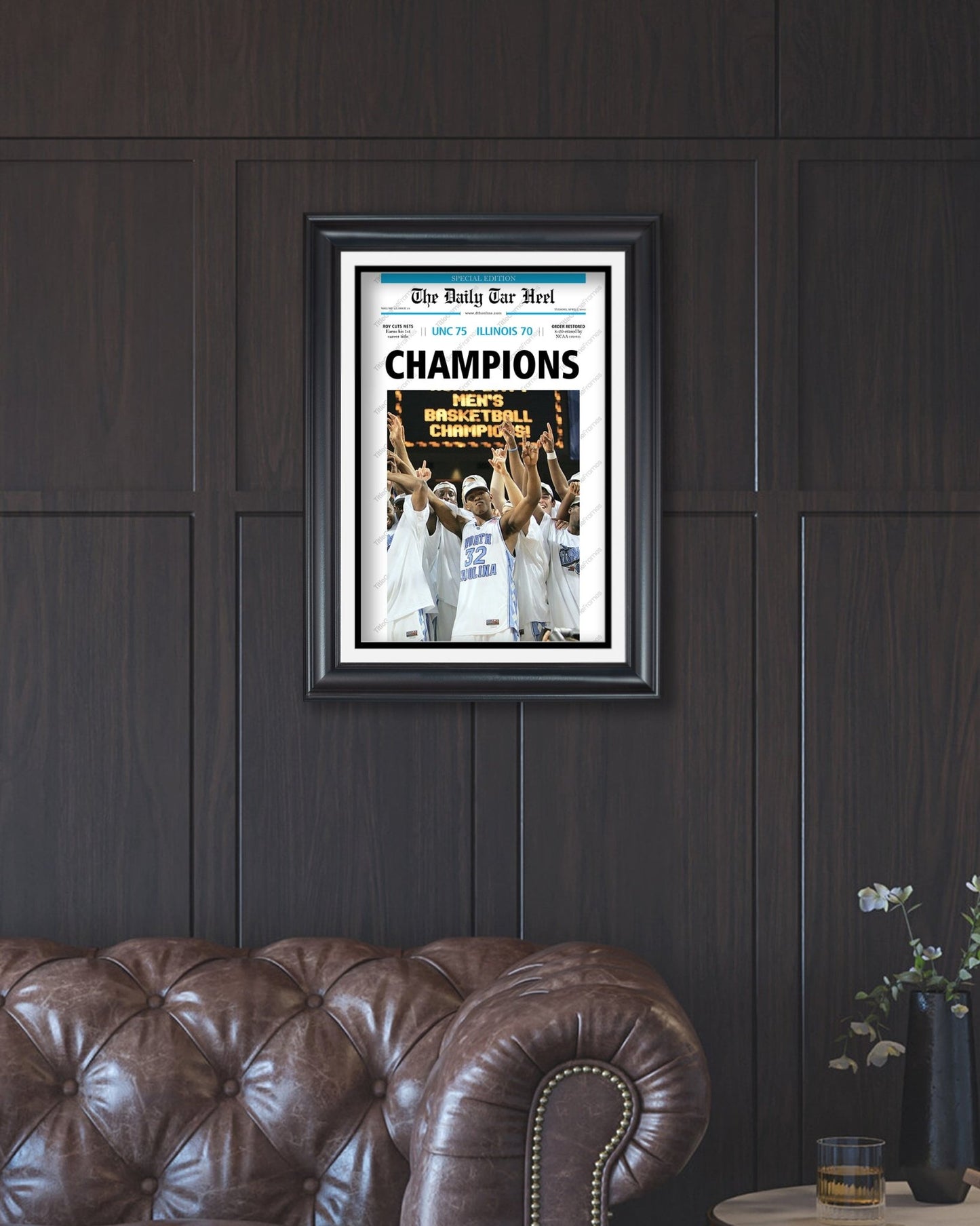 2005 North Carolina Tar Heels NCAA College Basketball Champions Framed Front Page Newspaper Print - TitleGameFrames.com