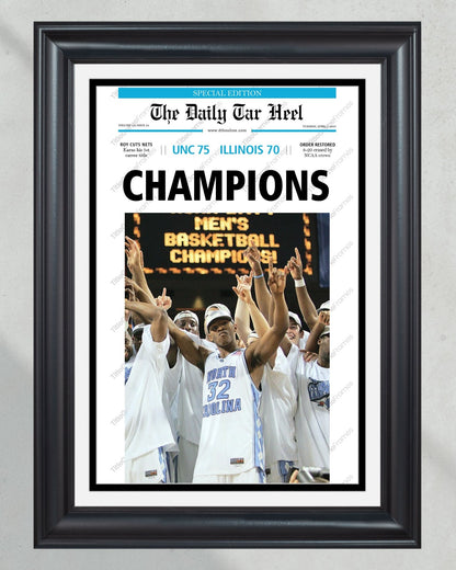 2005 North Carolina Tar Heels NCAA College Basketball Champions Framed Front Page Newspaper Print - TitleGameFrames.com