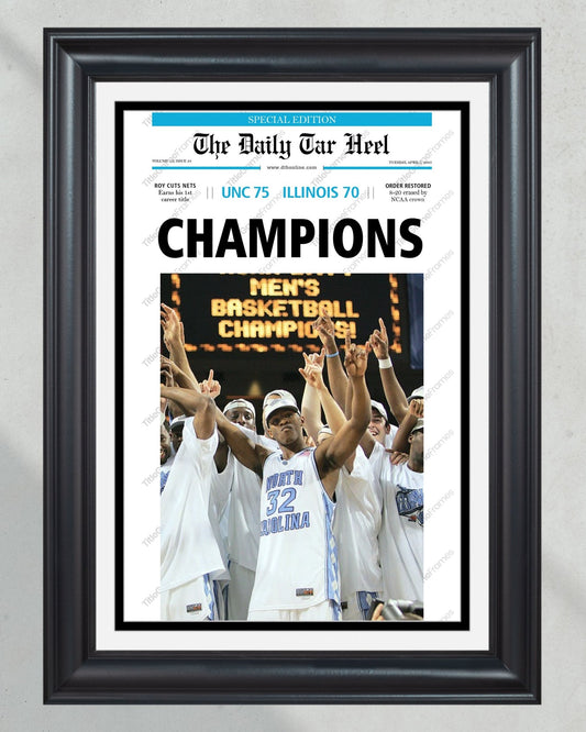 2005 North Carolina Tar Heels NCAA College Basketball Champions Framed Front Page Newspaper Print - TitleGameFrames.com