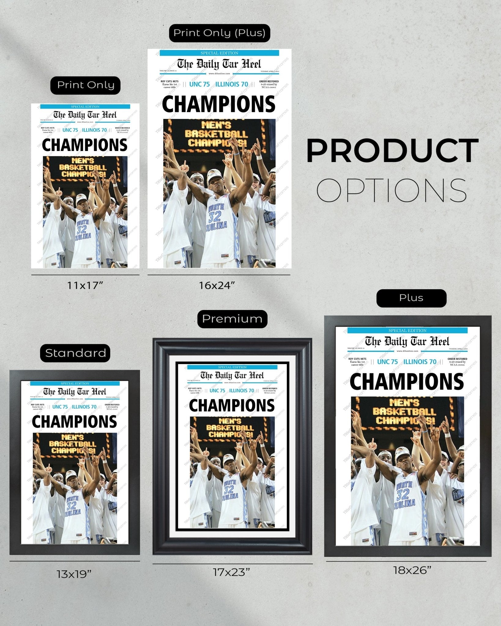 2005 North Carolina Tar Heels NCAA College Basketball Champions Framed Front Page Newspaper Print - TitleGameFrames.com