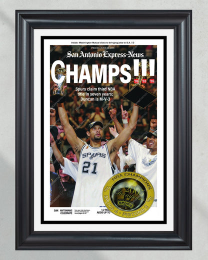 2005 San Antonio Spurs NBA Champion Framed Front Page Newspaper Print - TitleGameFrames.com