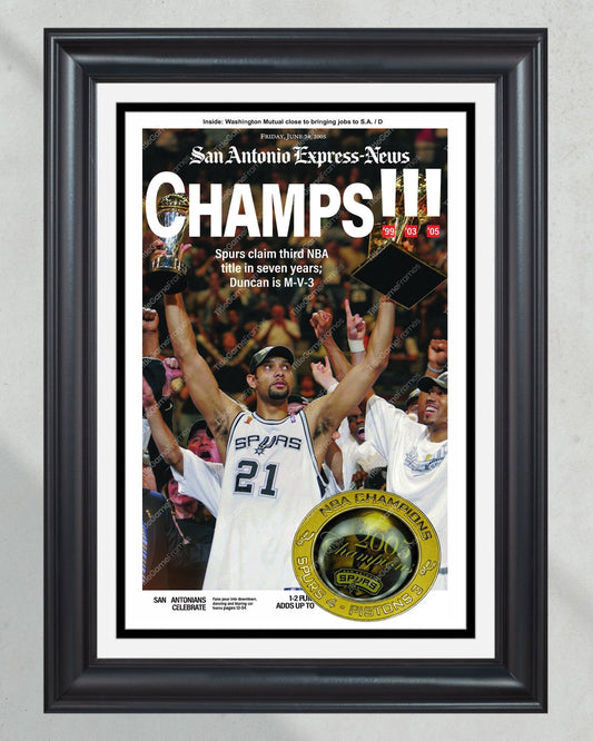 2005 San Antonio Spurs NBA Champion Framed Front Page Newspaper Print - TitleGameFrames.com