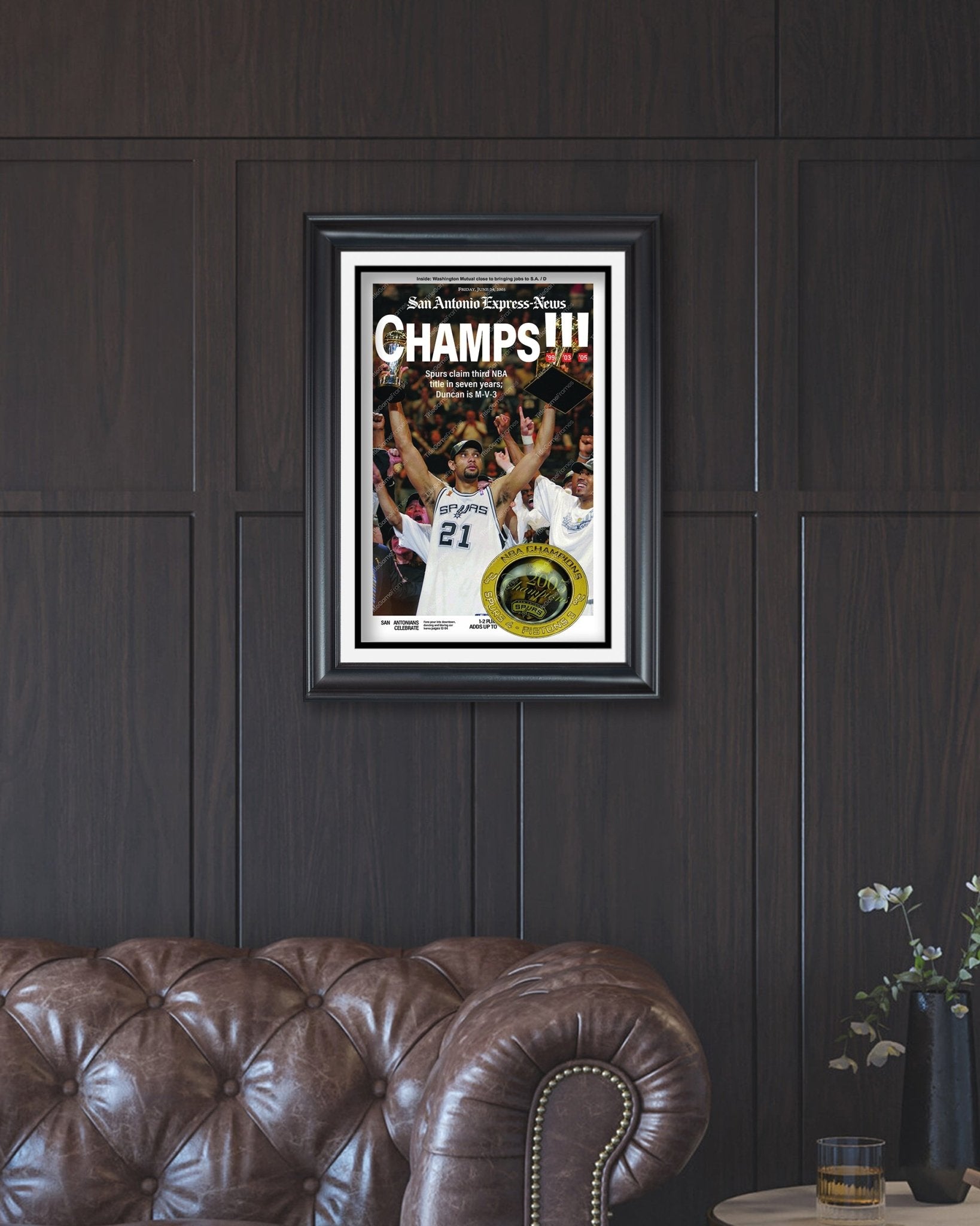 2005 San Antonio Spurs NBA Champion Framed Front Page Newspaper Print - TitleGameFrames.com